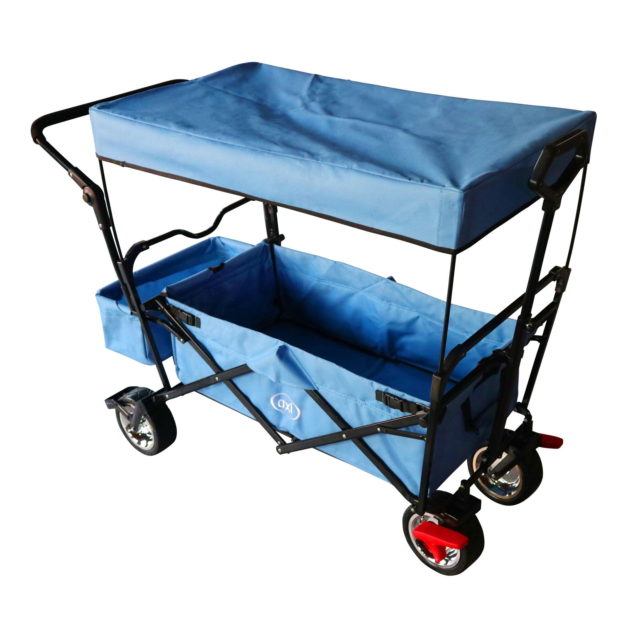 productfoto AXI AB210 Opvouwbare Bolderwagen met dak, tas, rem en duwstang Blauw