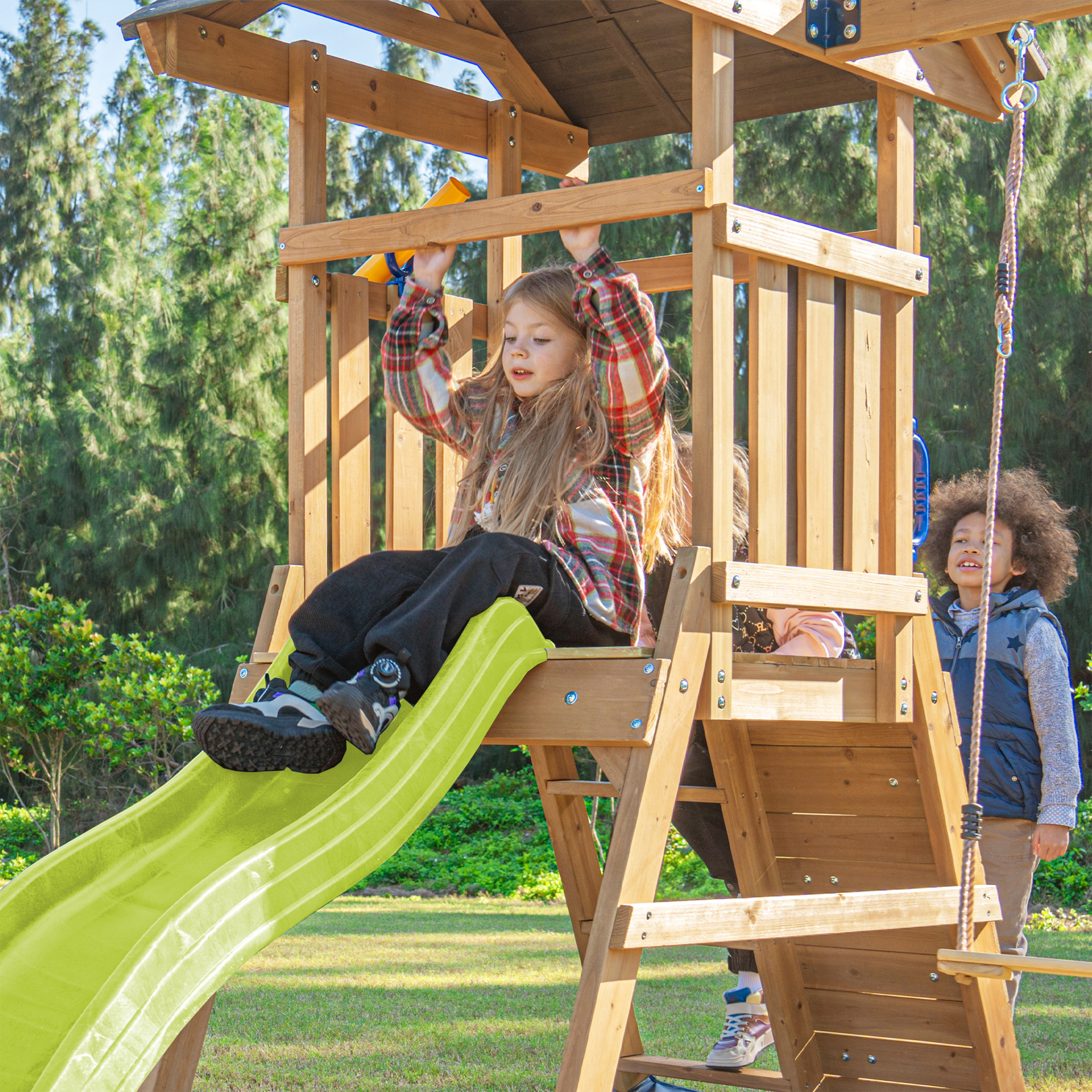 AXI Mia Climbing Frame with Double Swing Set – Lime Green Slide