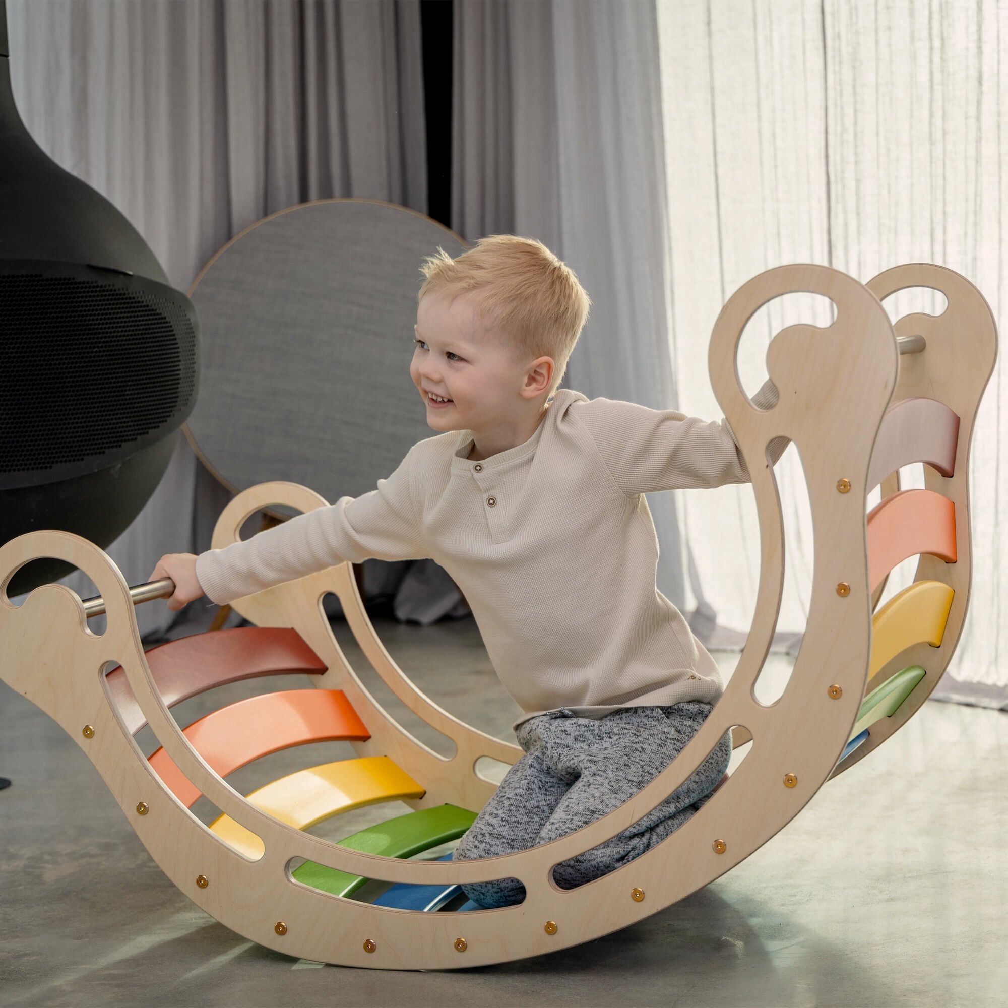 KateHaa Wooden XXL Rocker with Climbing Wall - Rainbow