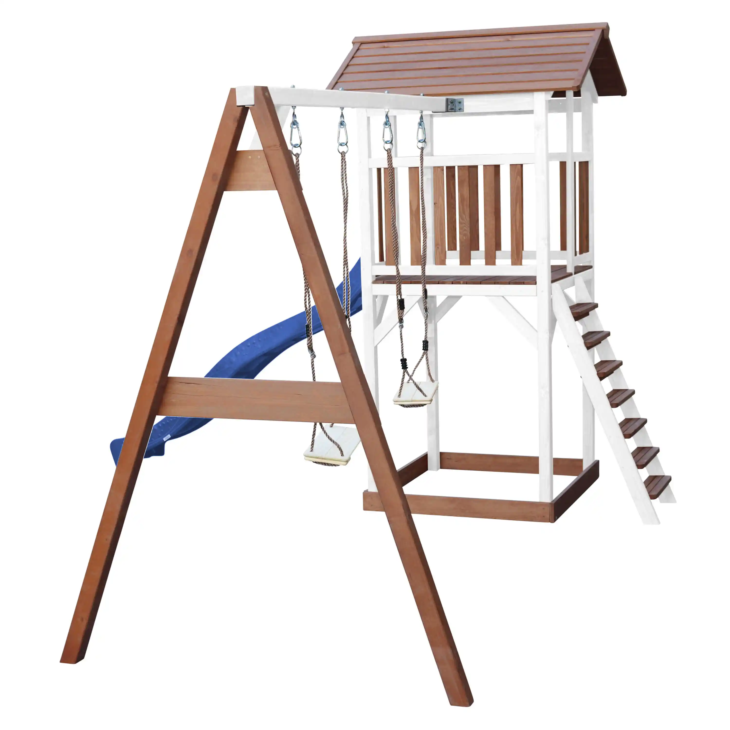 AXI Beach Tower with Double Swing Set Brown/White - Blue Slide