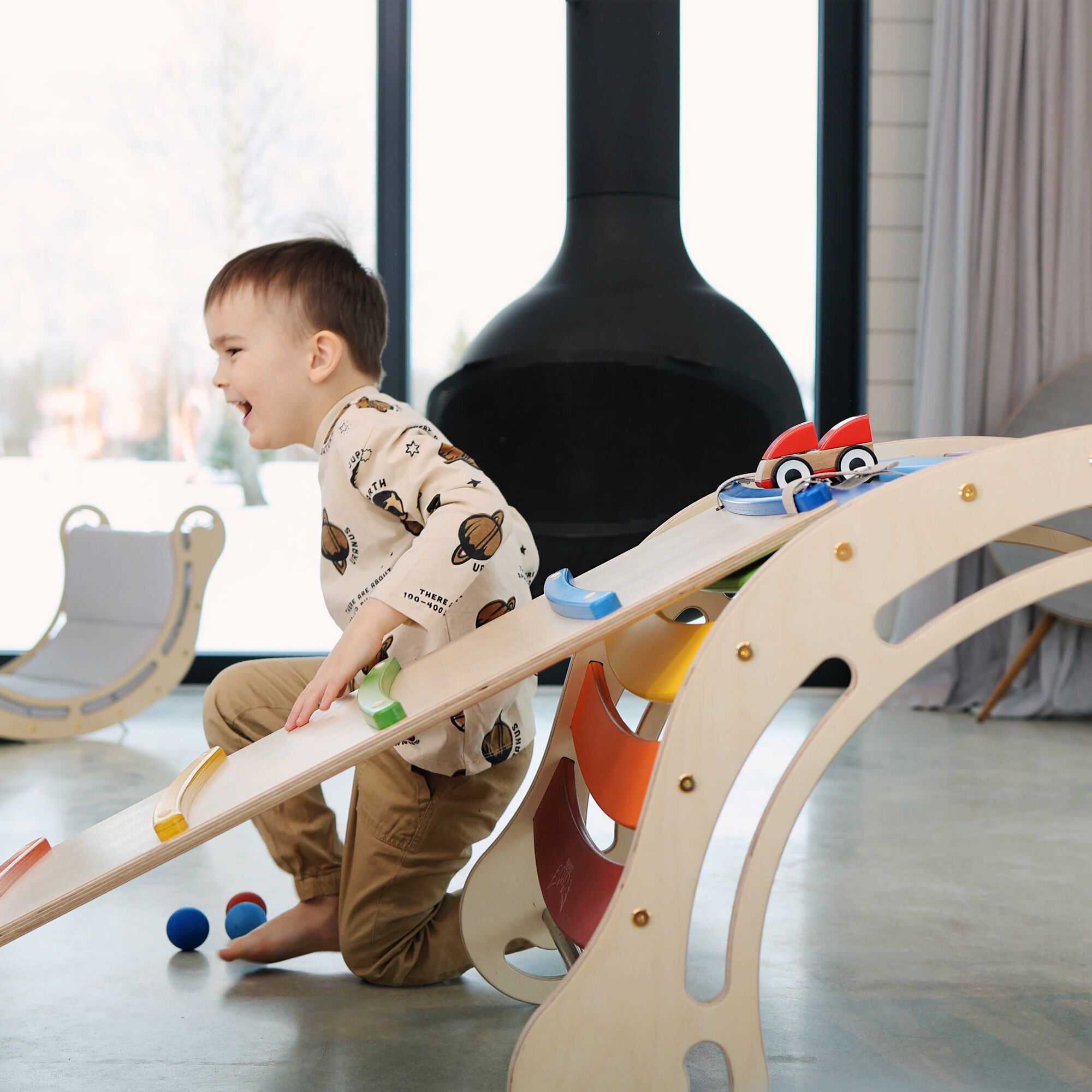 Wooden XXL Climbing Wall with Slide Rainbow