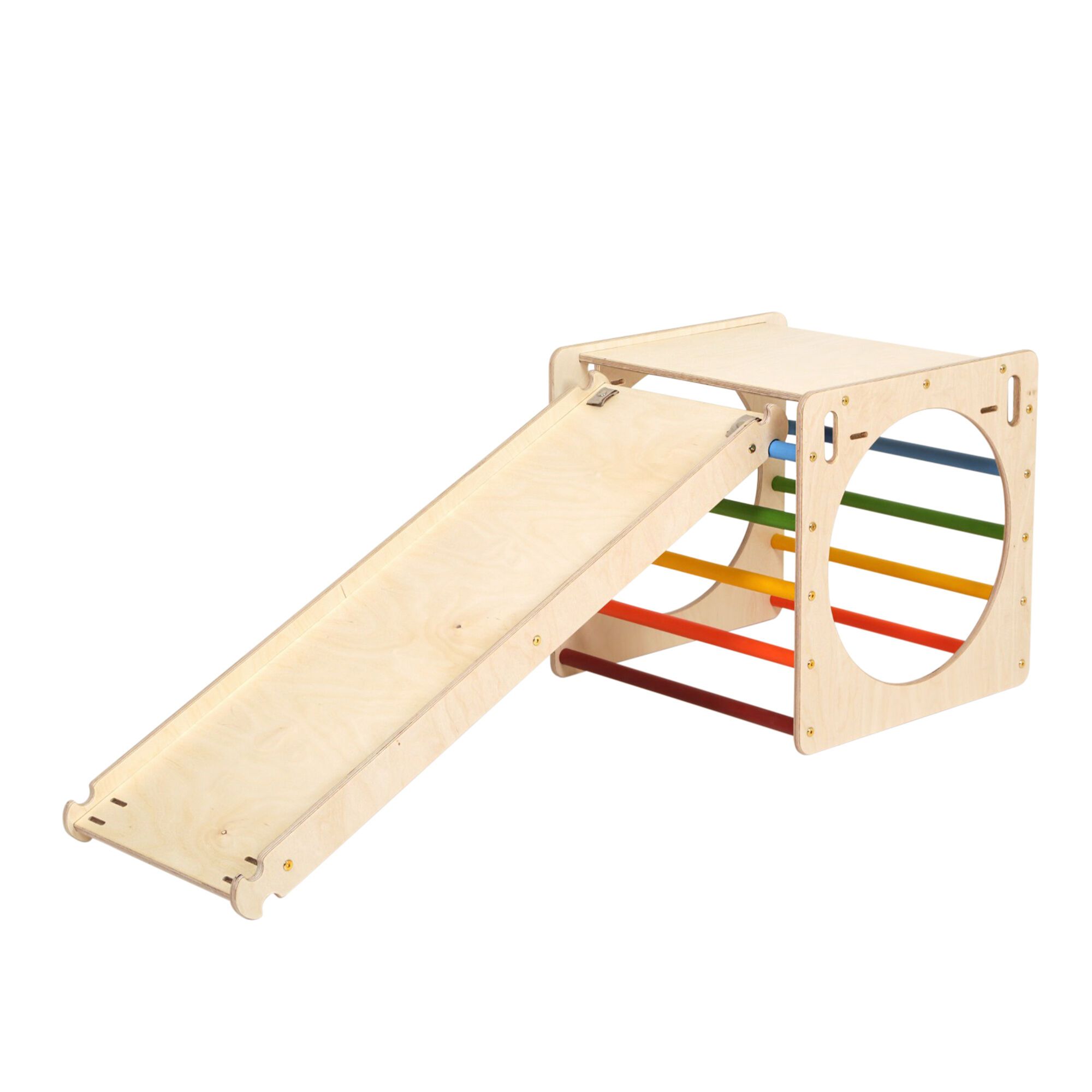 KateHaa Wooden Activity Cube with Climbing Wall - Rainbow