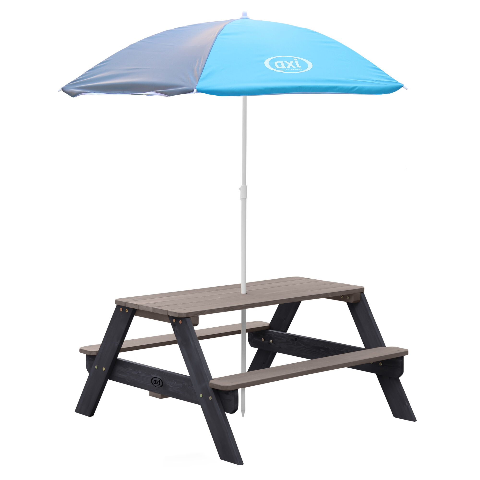 productfoto AXI Nick Picknicktafel Antraciet/grijs - Parasol Blauw/grijs