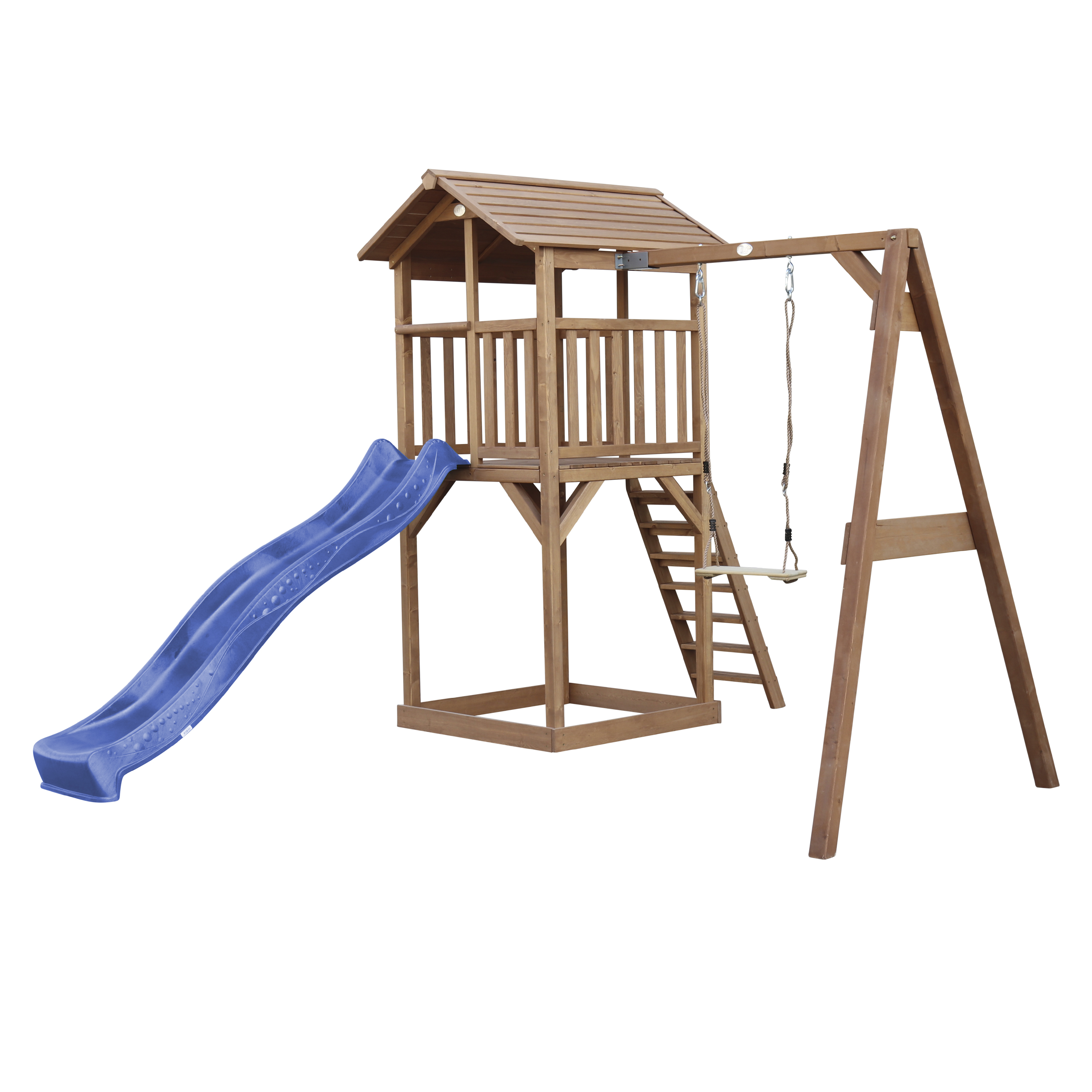 AXI Beach Tower with Single Swing Set Brown - Blue Slide