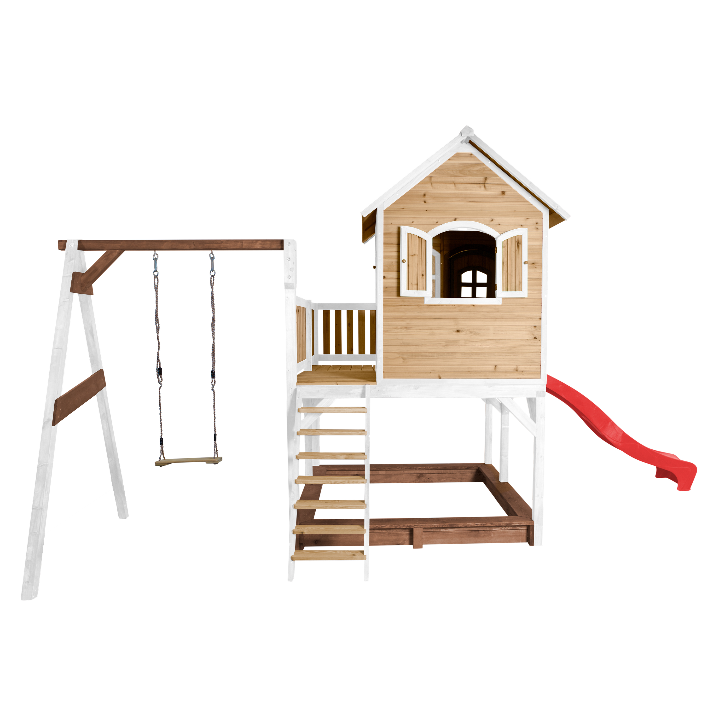 AXI Liam Playhouse with Single Swing Set Brown/White - Red Slide