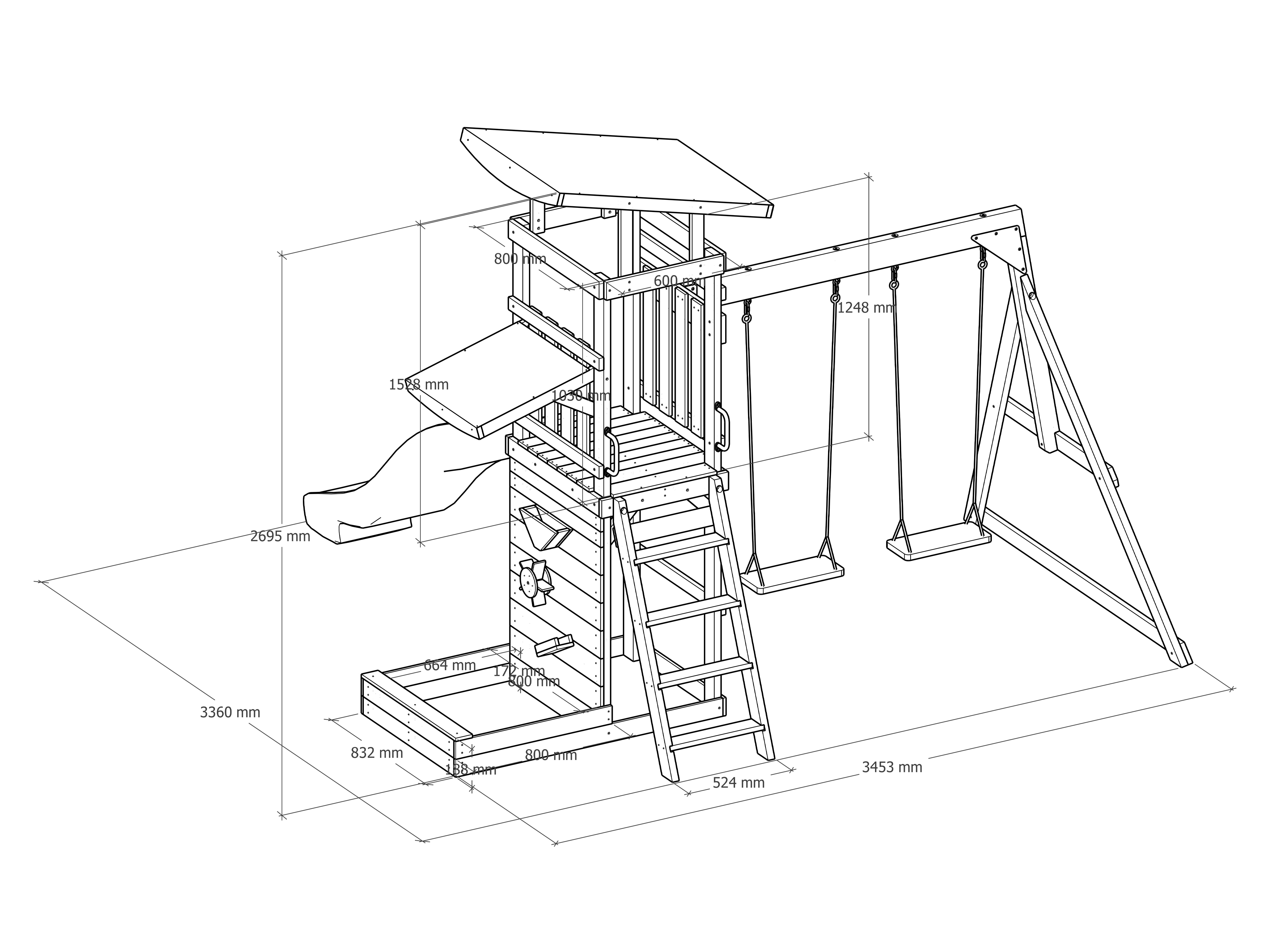 AXI Malik Climbing Frame with Double Swing Set - White Slide