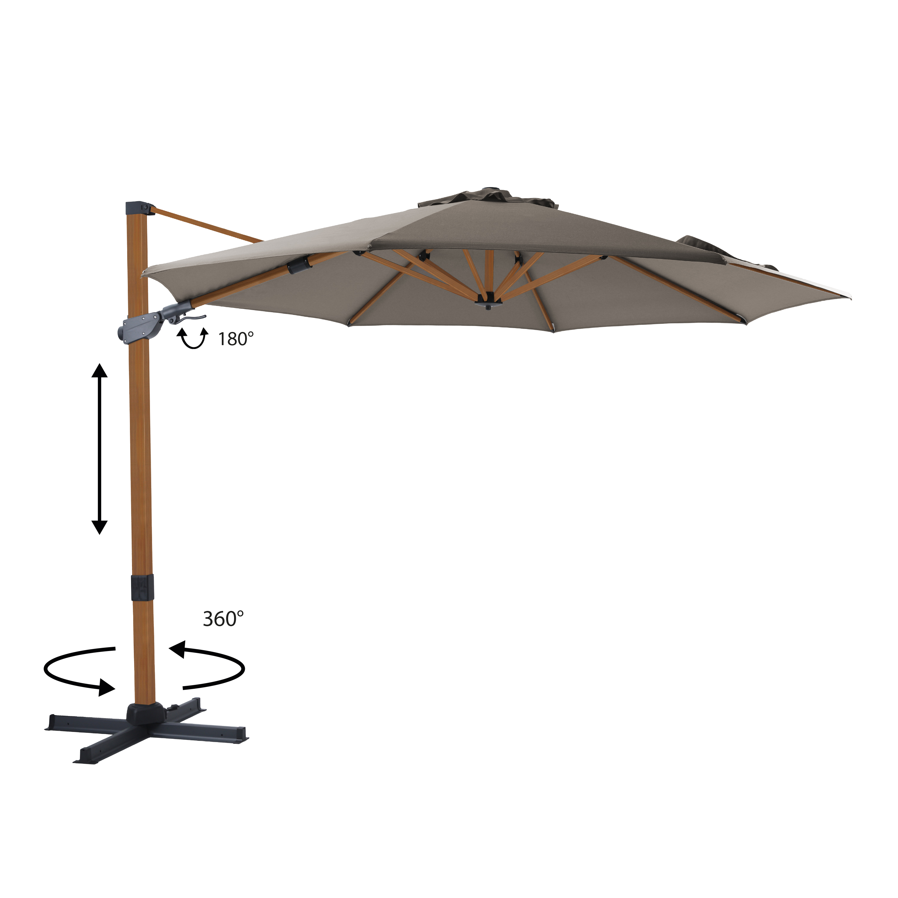 AXI Cyrus Premium Cantilever Parasol Ø 300cm Round - Wood-look/Taupe