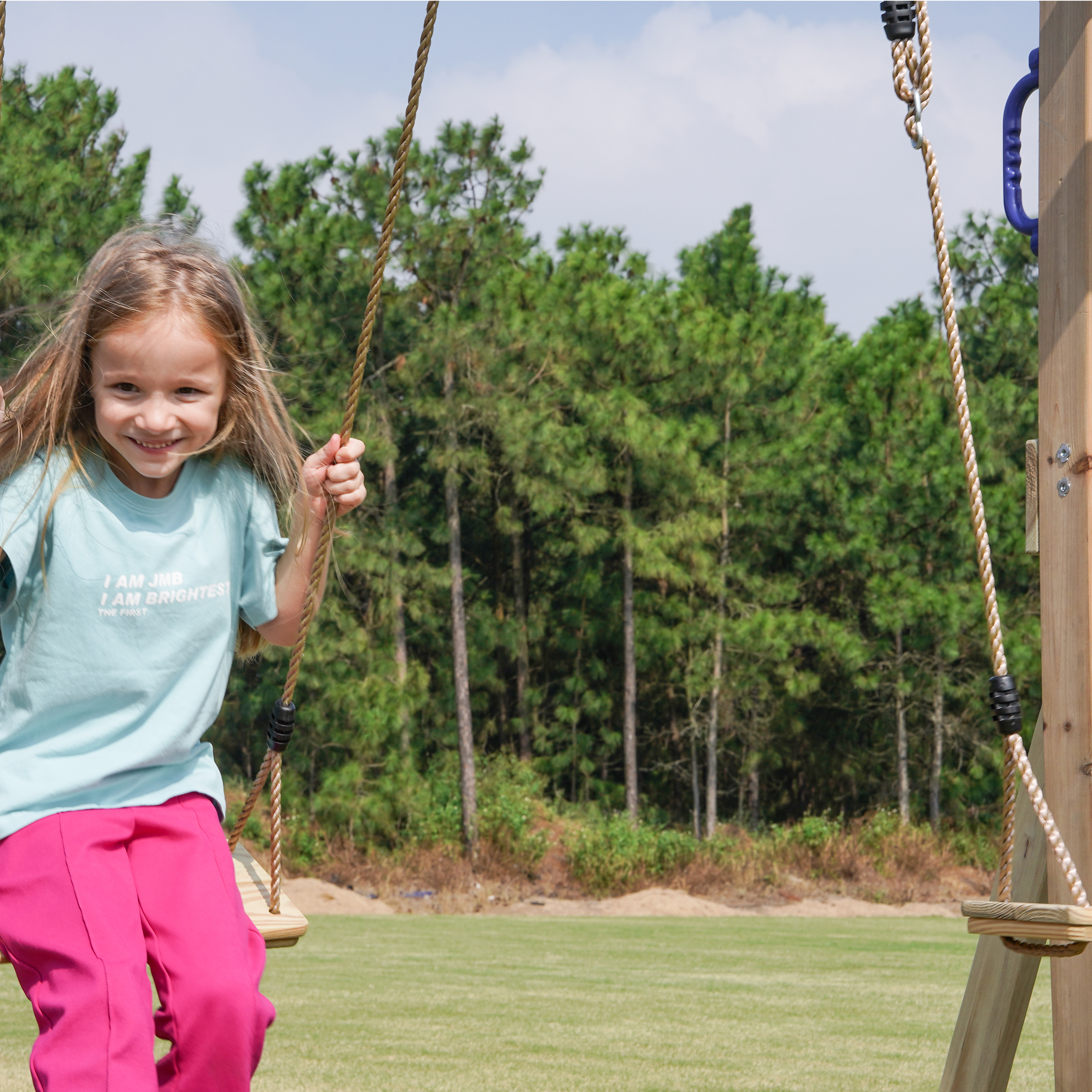 AXI Moos Climbing Frame with Double Swing Set - Blue Slide