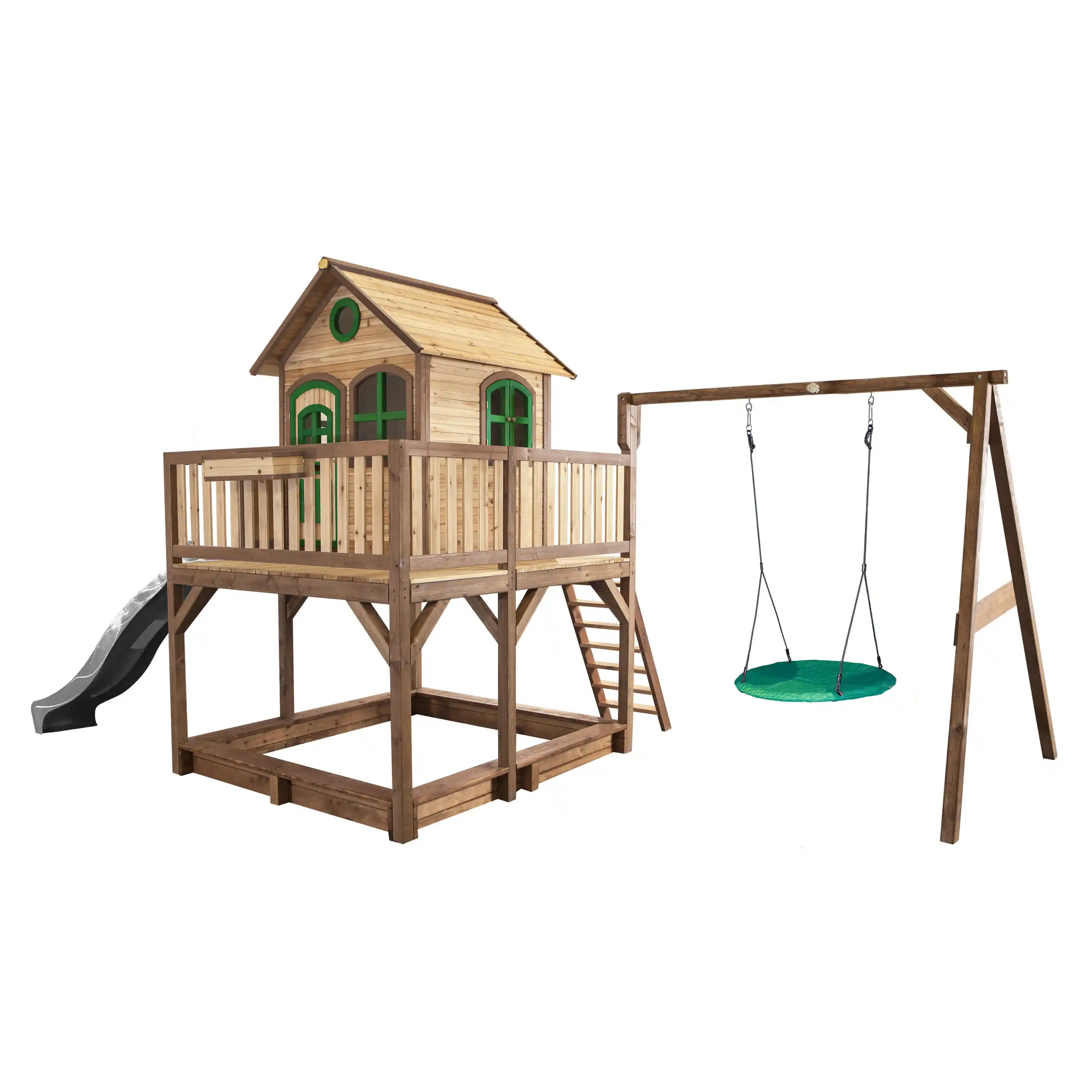 AXI Liam Playhouse with Summer Nest Swing Set Brown/Green - Grey Slide