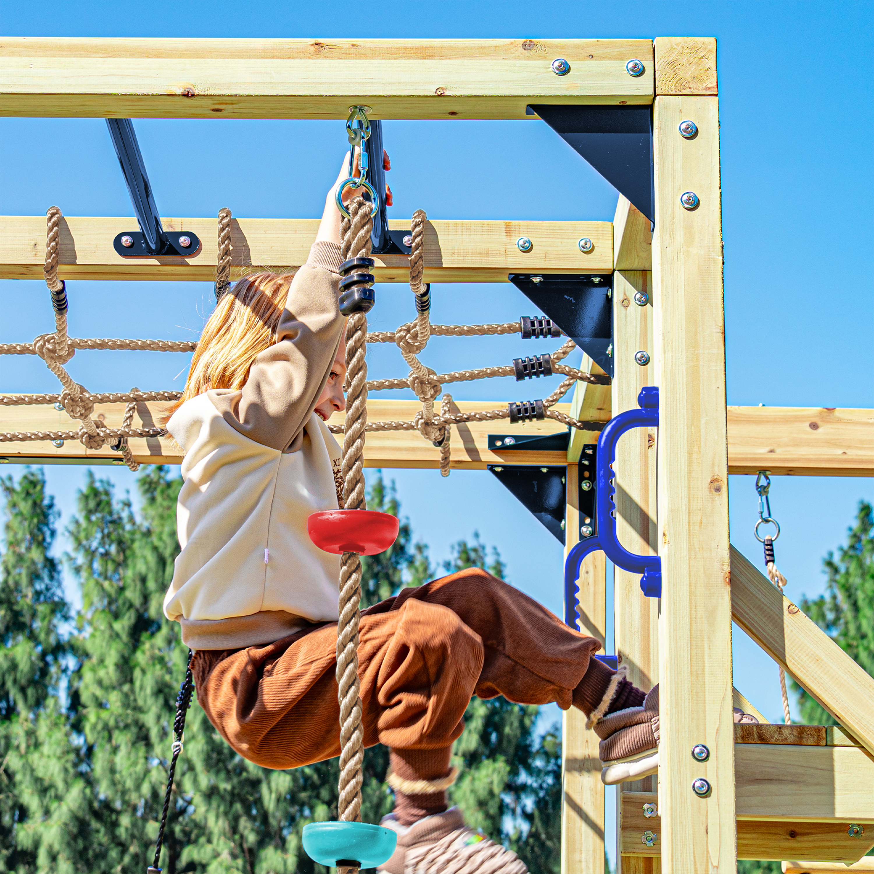 AXI Boris Wooden Playcentre with Swings. Trapeze. Climbing Nets and Monkey Bars – Grey Slide