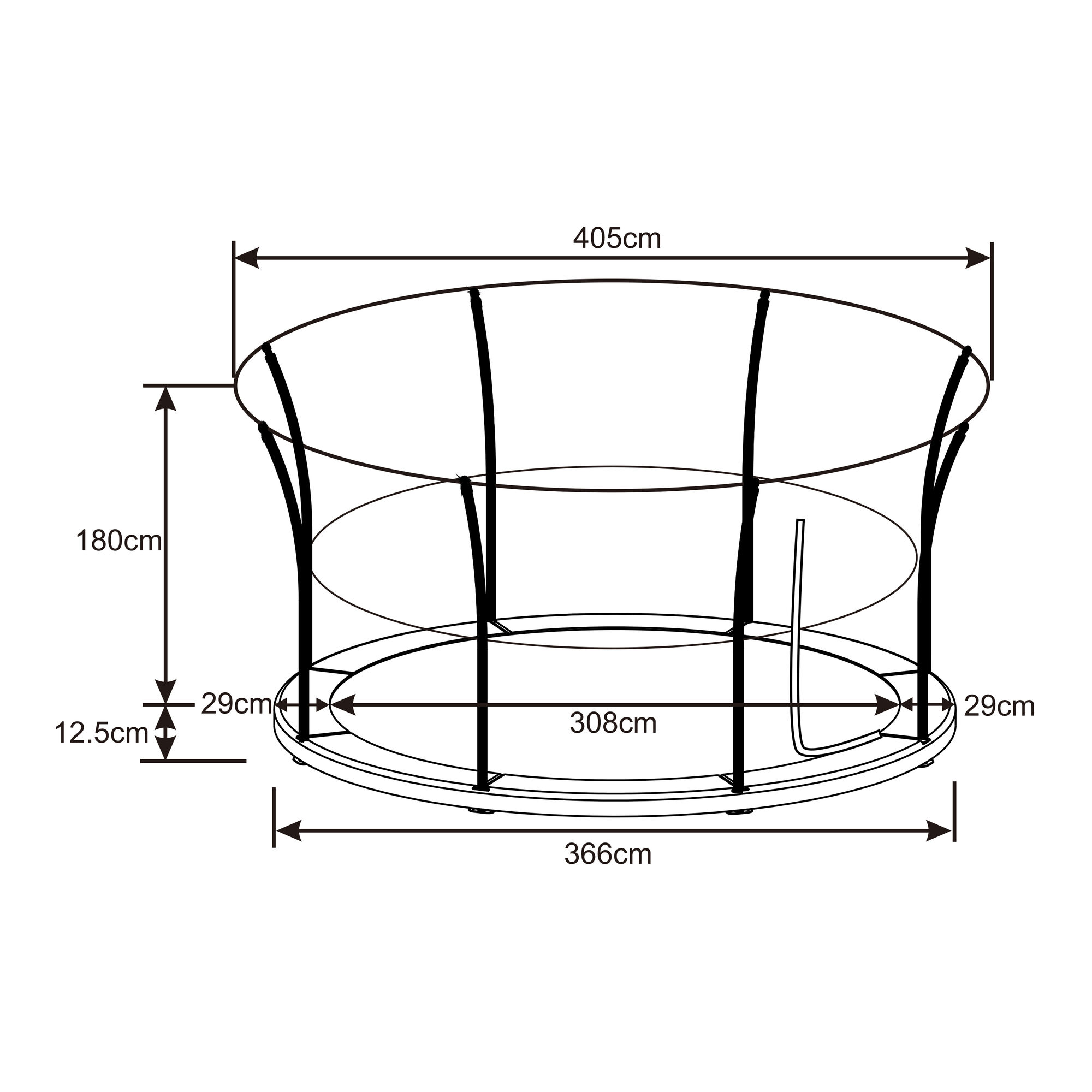 maattekening AXI Denver Trampoline 12ft - Inground - Groen