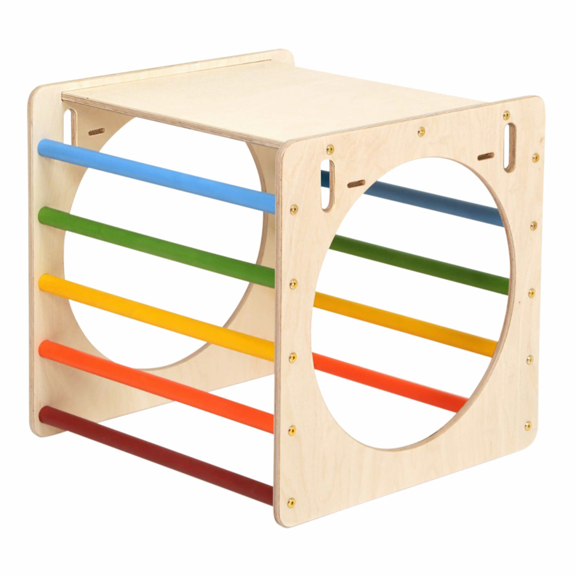 KateHaa Wooden Activity Cube with Ladder and Climbing Wall - Rainbow