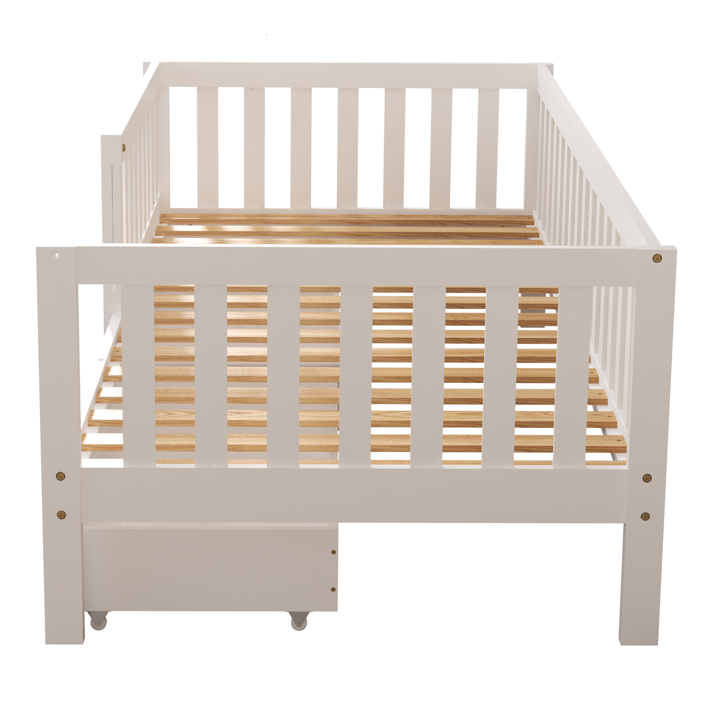 Sunny Isa Kids Bed with 2 Storage Drawers and Guardrail White – With Mattress