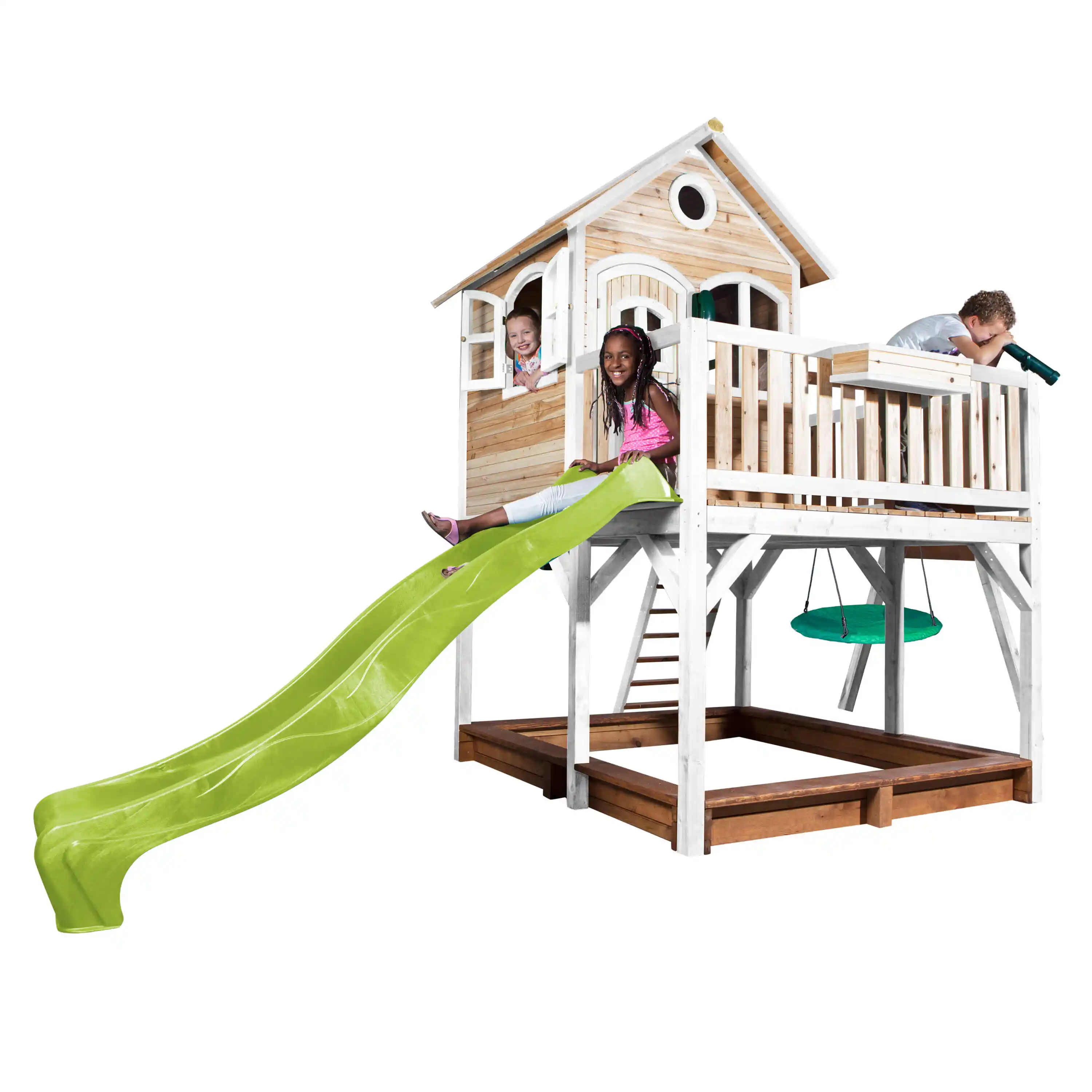 AXI Liam Playhouse with Summer Nest Swing Set Brown/White - Lime Green Slide