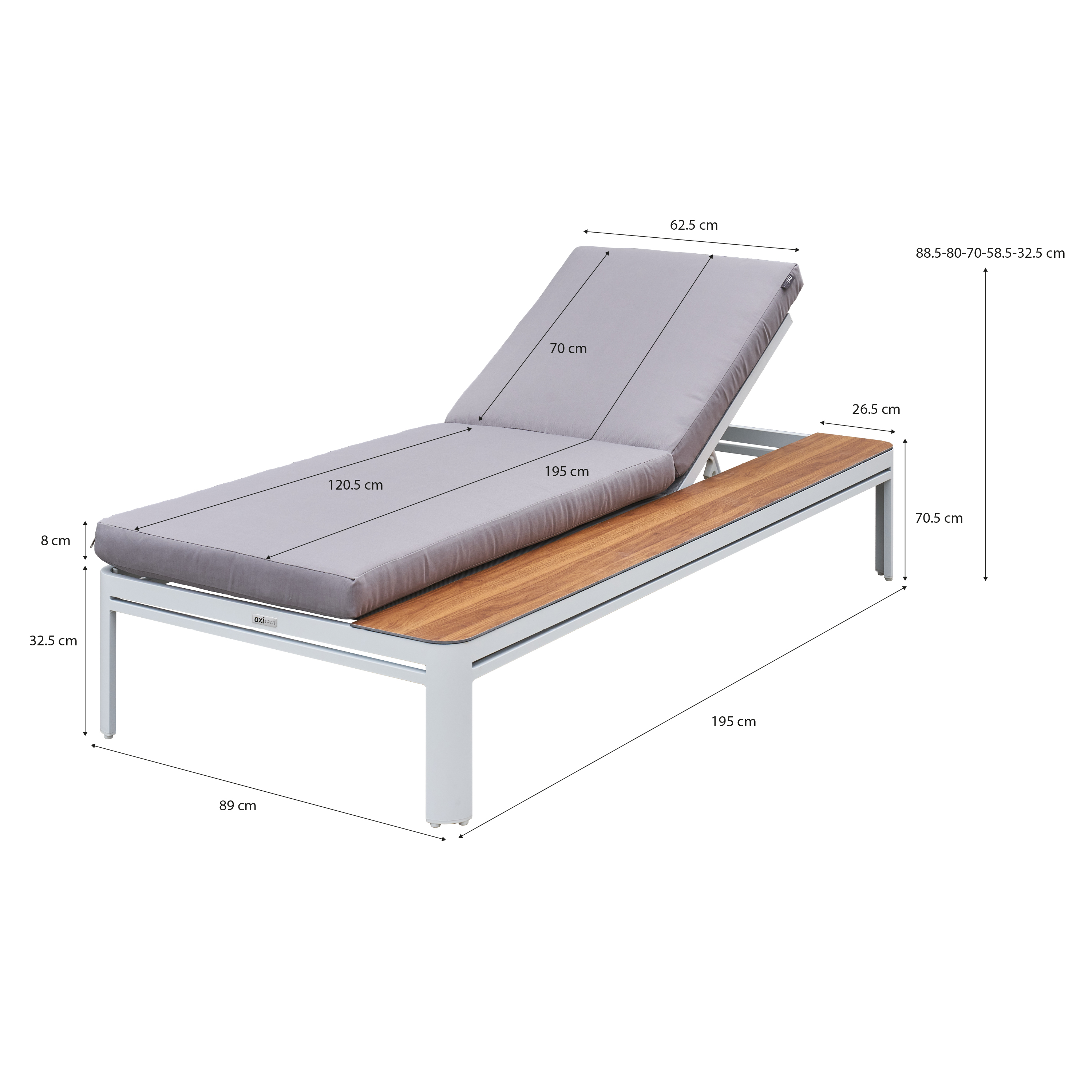 AXI Kira Sunbed with table - White/Grey