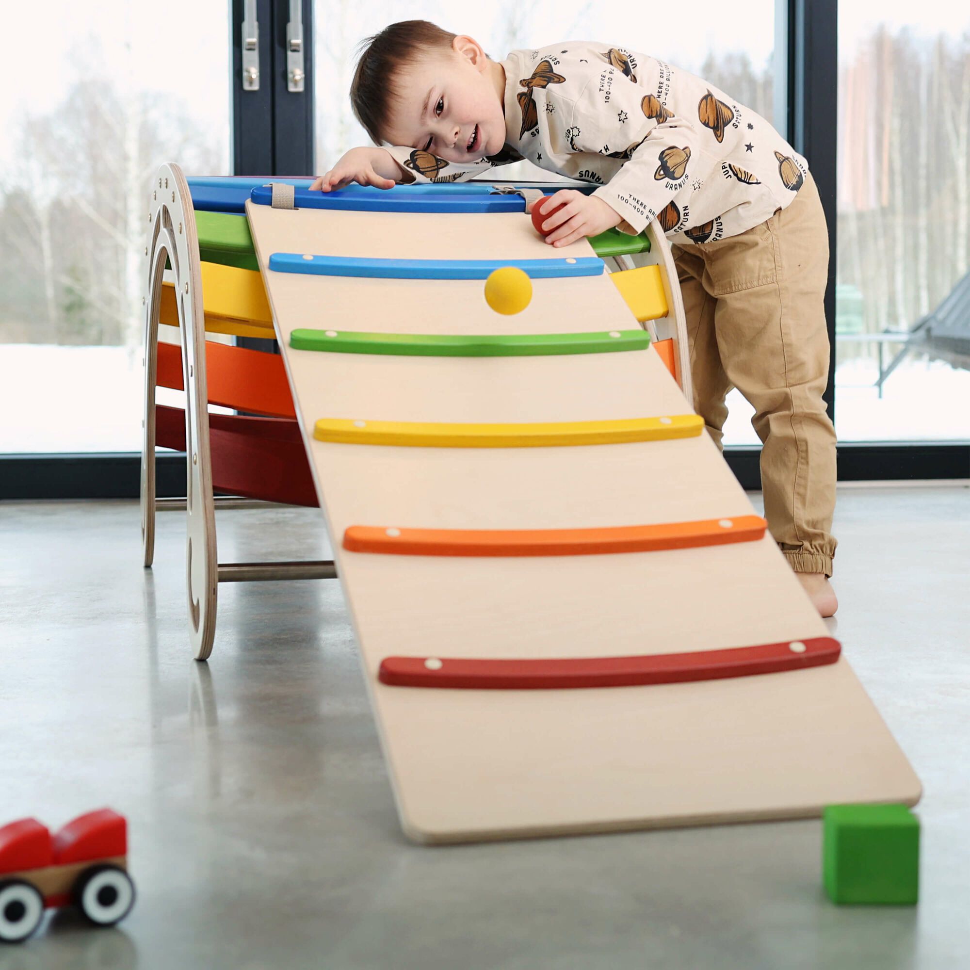 Wooden XXL Climbing Wall with Slide Rainbow