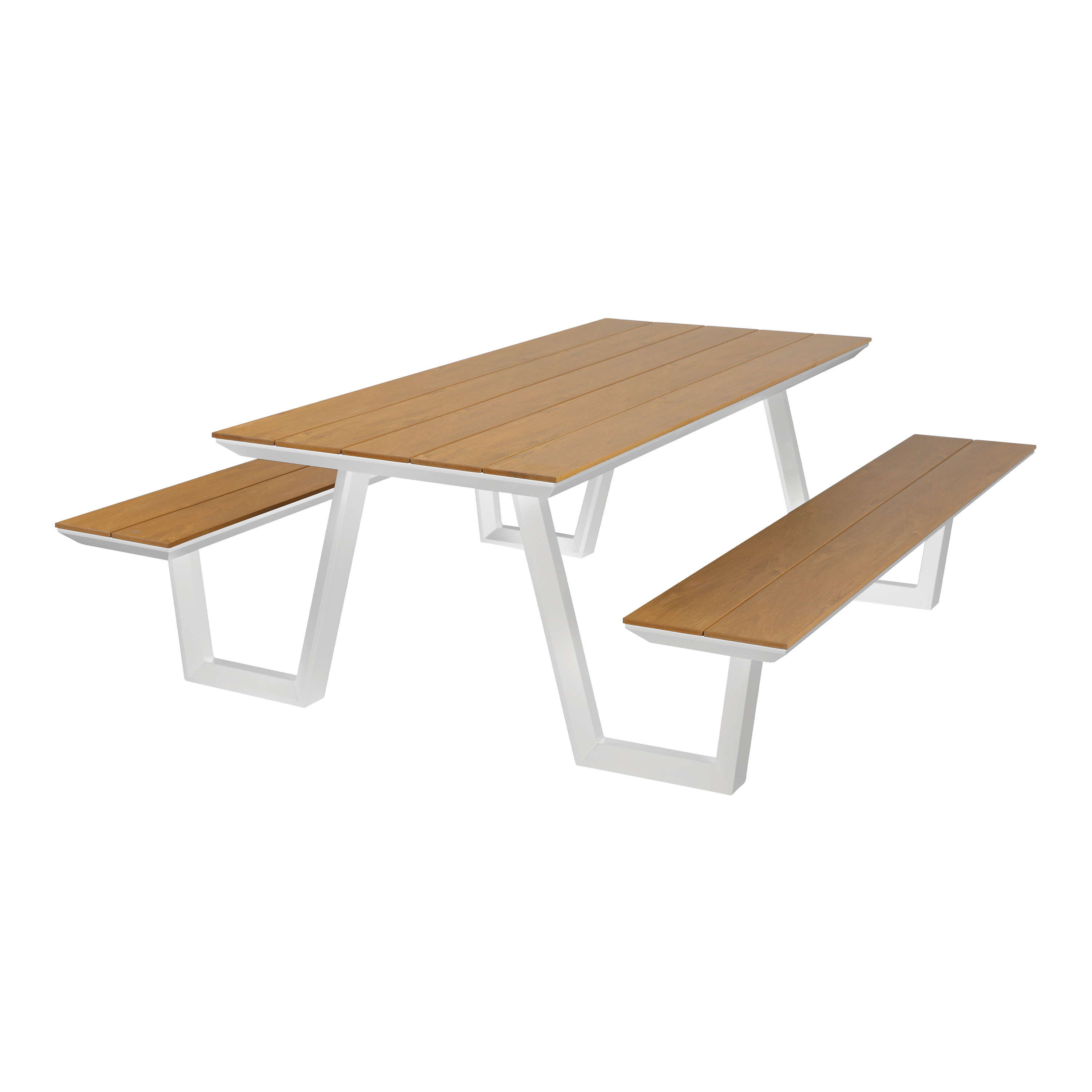 AXI Nori Picnic Table with 2 benches - White/Teak-look Polywood