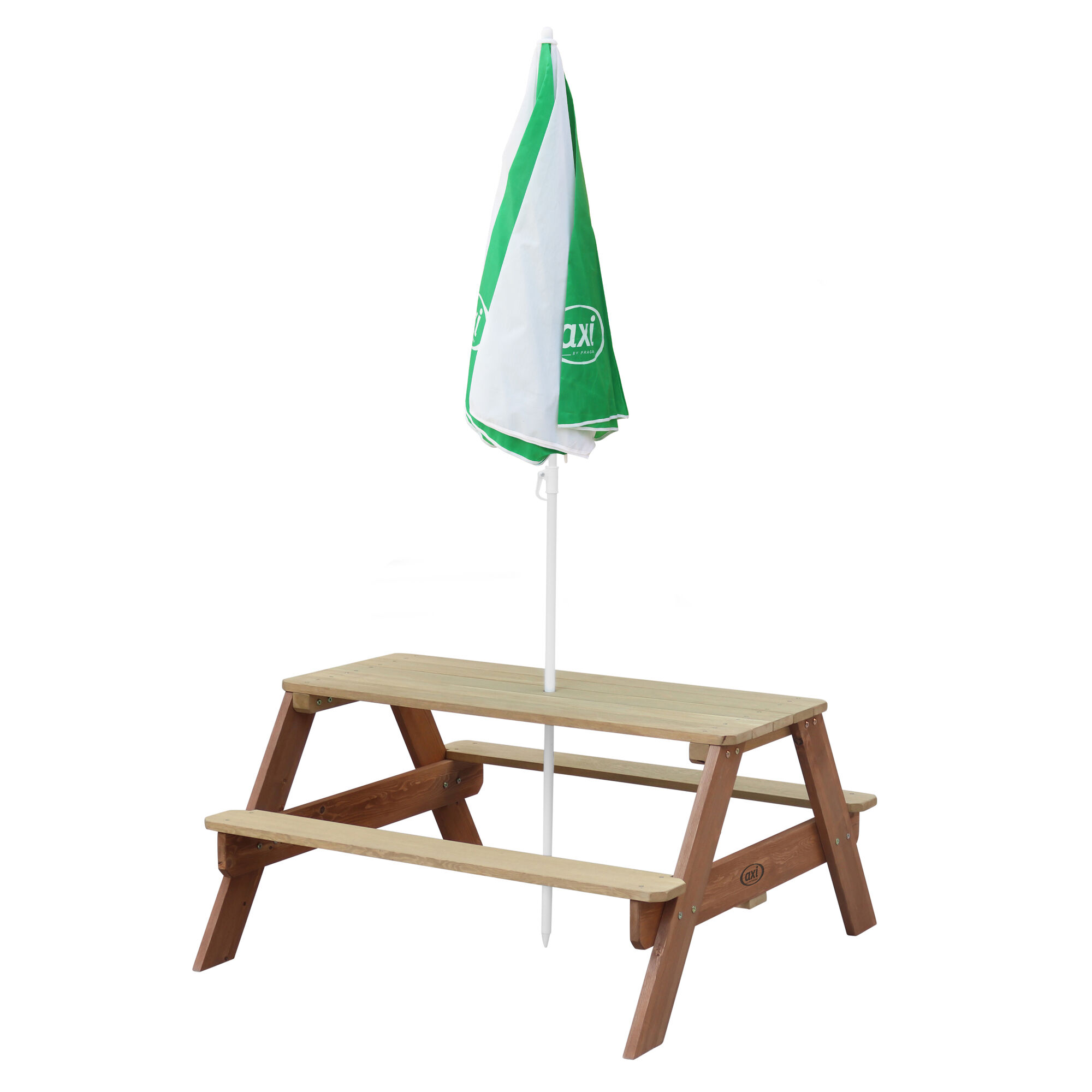 productfoto AXI Nick Picknicktafel Bruin - Parasol Groen/wit