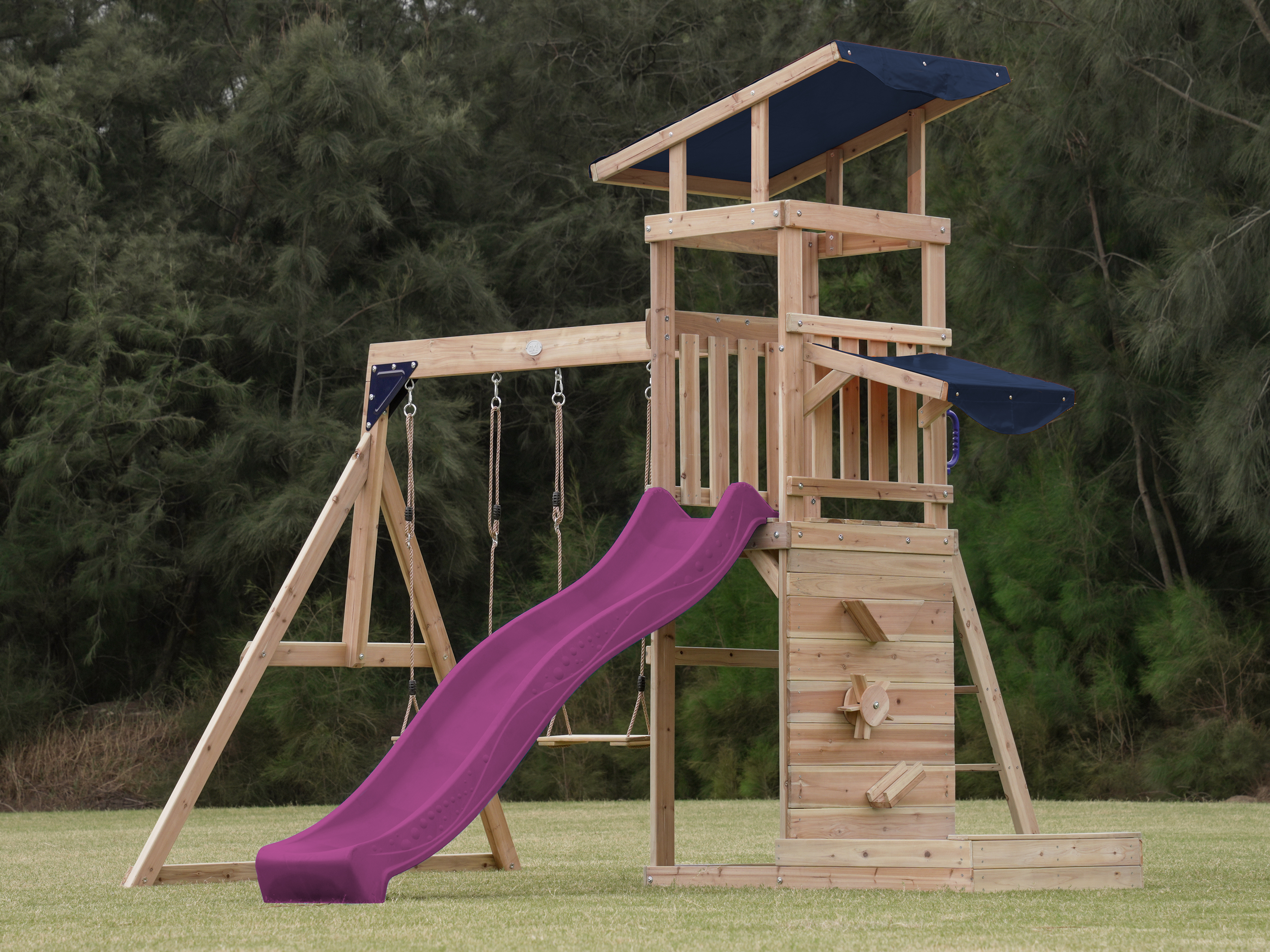 AXI Malik Climbing Frame with Double Swing Set - Purple Slide