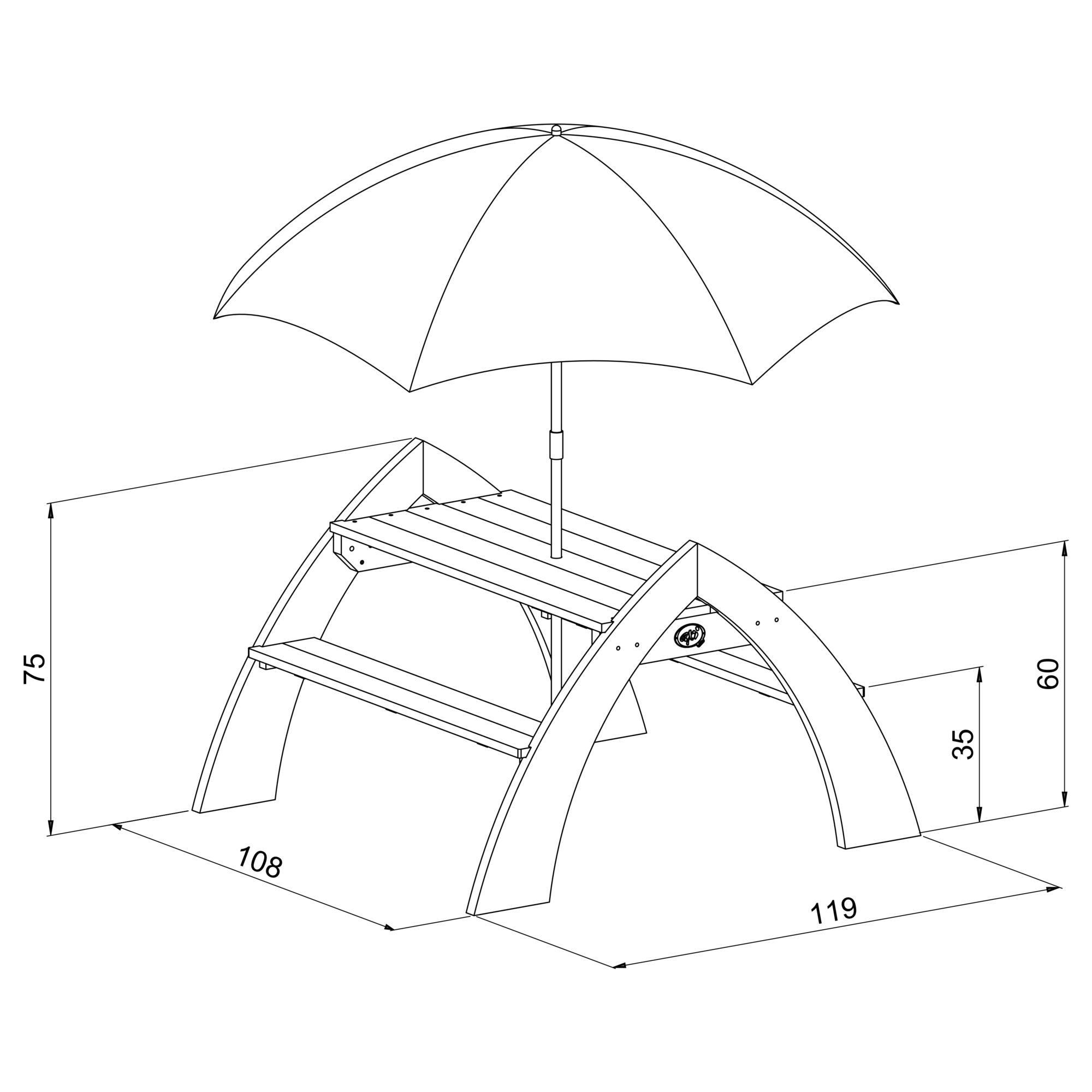 maattekening AXI Kylo XL Picknicktafel Grijs/wit - Parasol Blauw