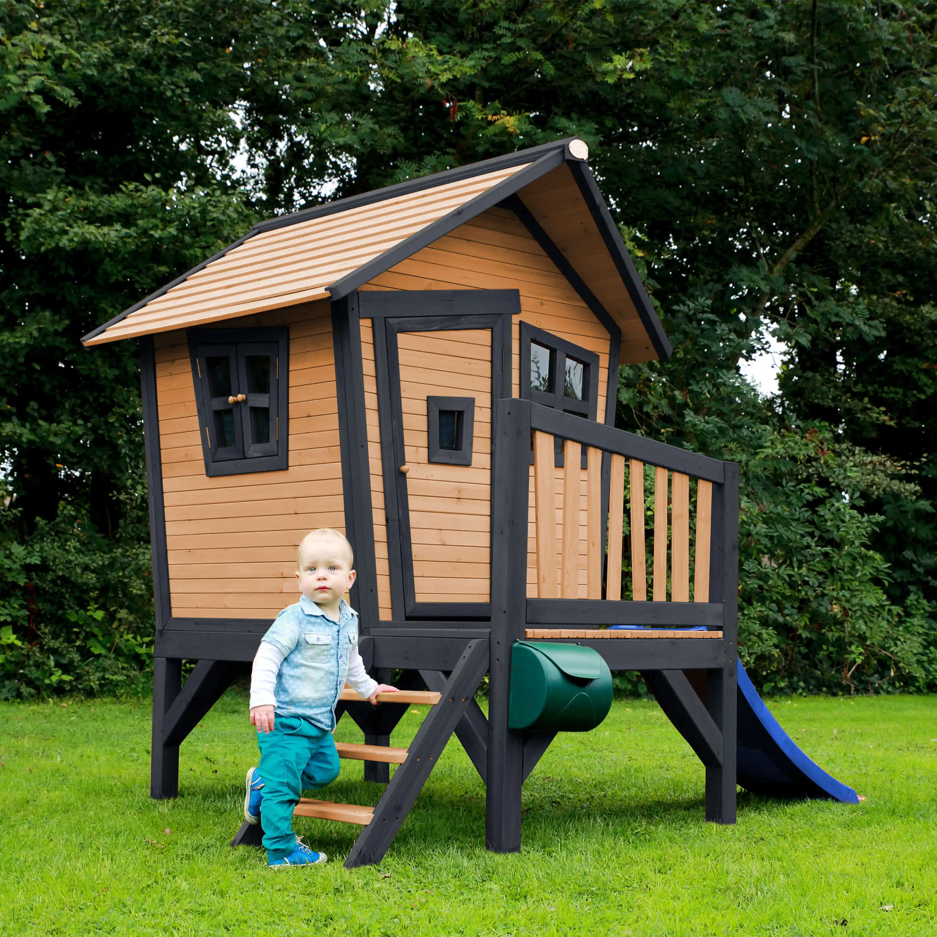 AXI Robin Playhouse Brown/Anthracite - Blue Slide