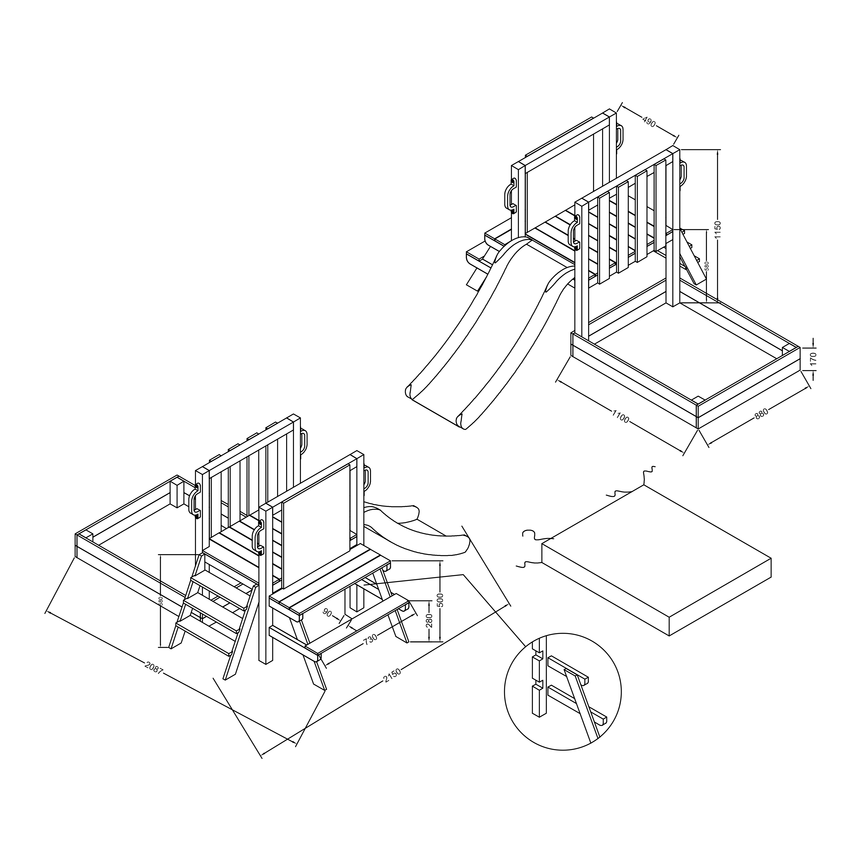 AXI Leah Mini Wooden Playtower with Sandbox. Picnic Table & Chalkboard – White Slide