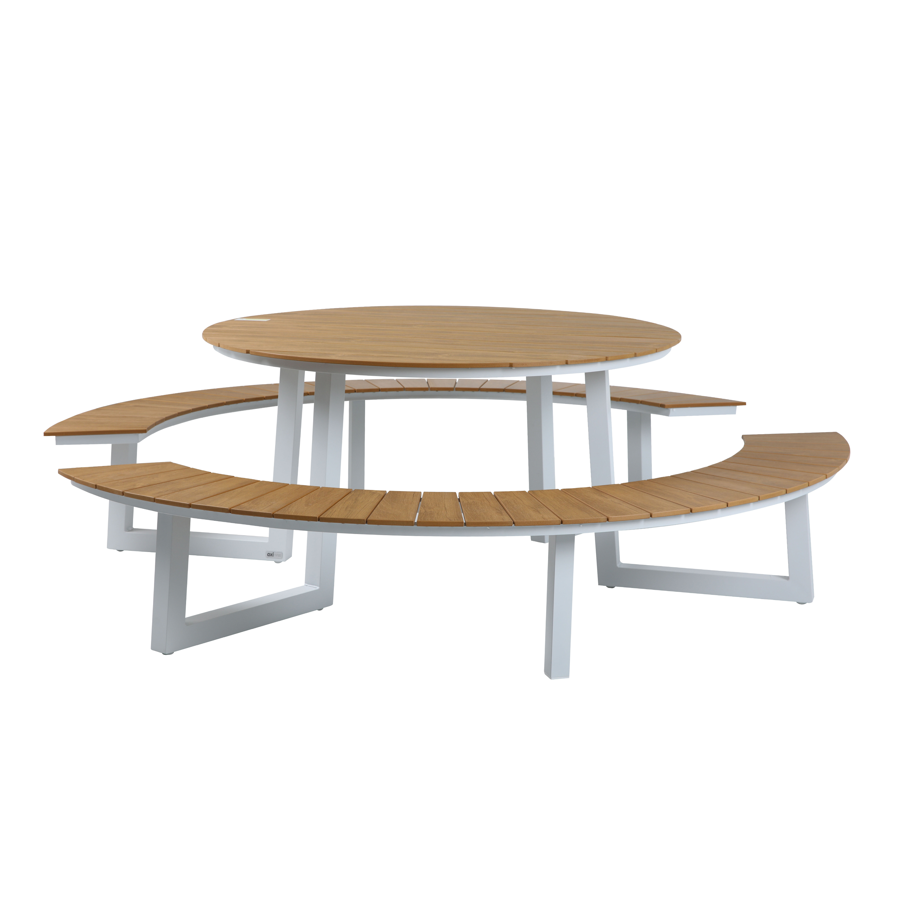 AXI Taco Picnic Table with 2 benches Round - White/Teak-look Polywood