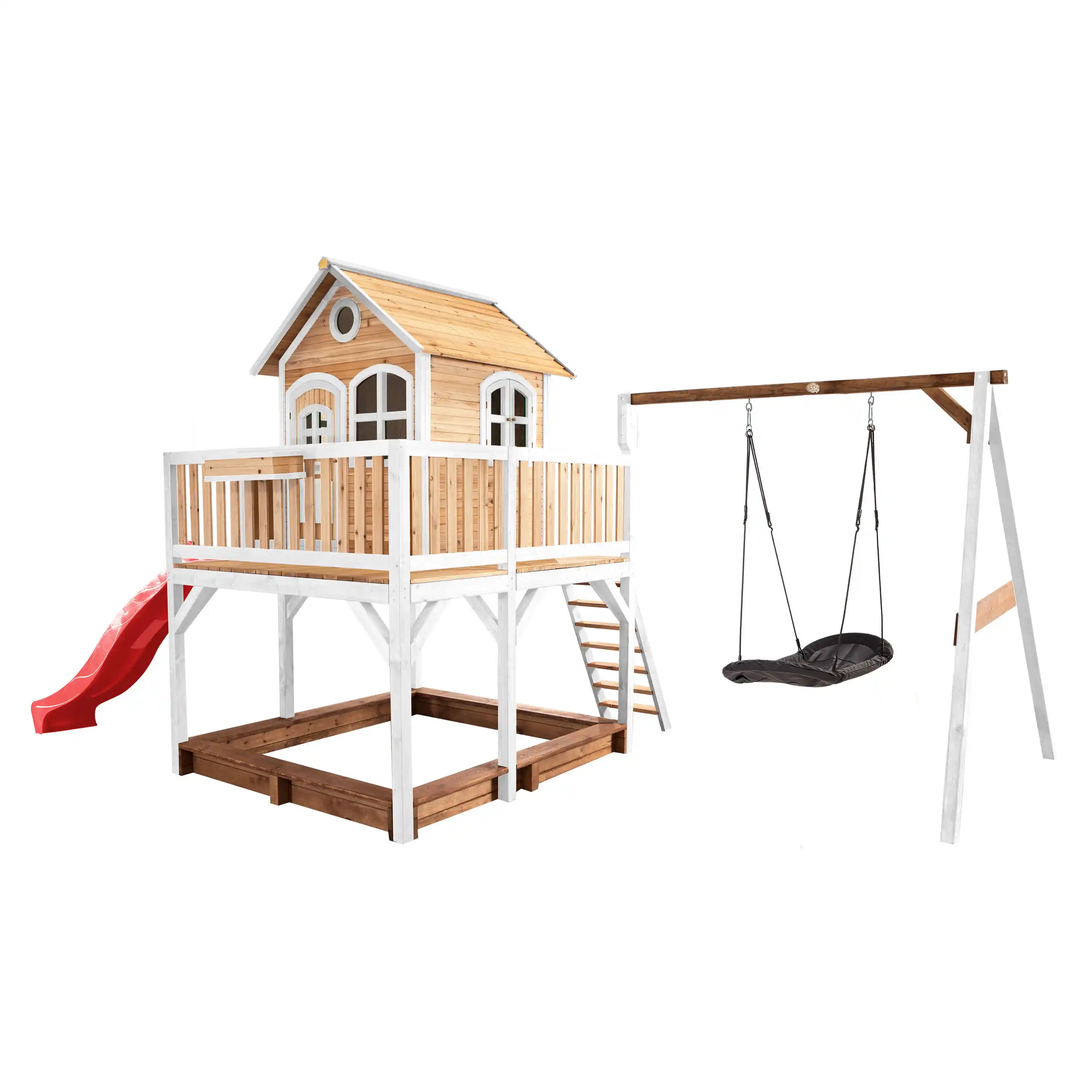 AXI Liam Playhouse with Roxy Nest Swing Set Brown/White - Red Slide