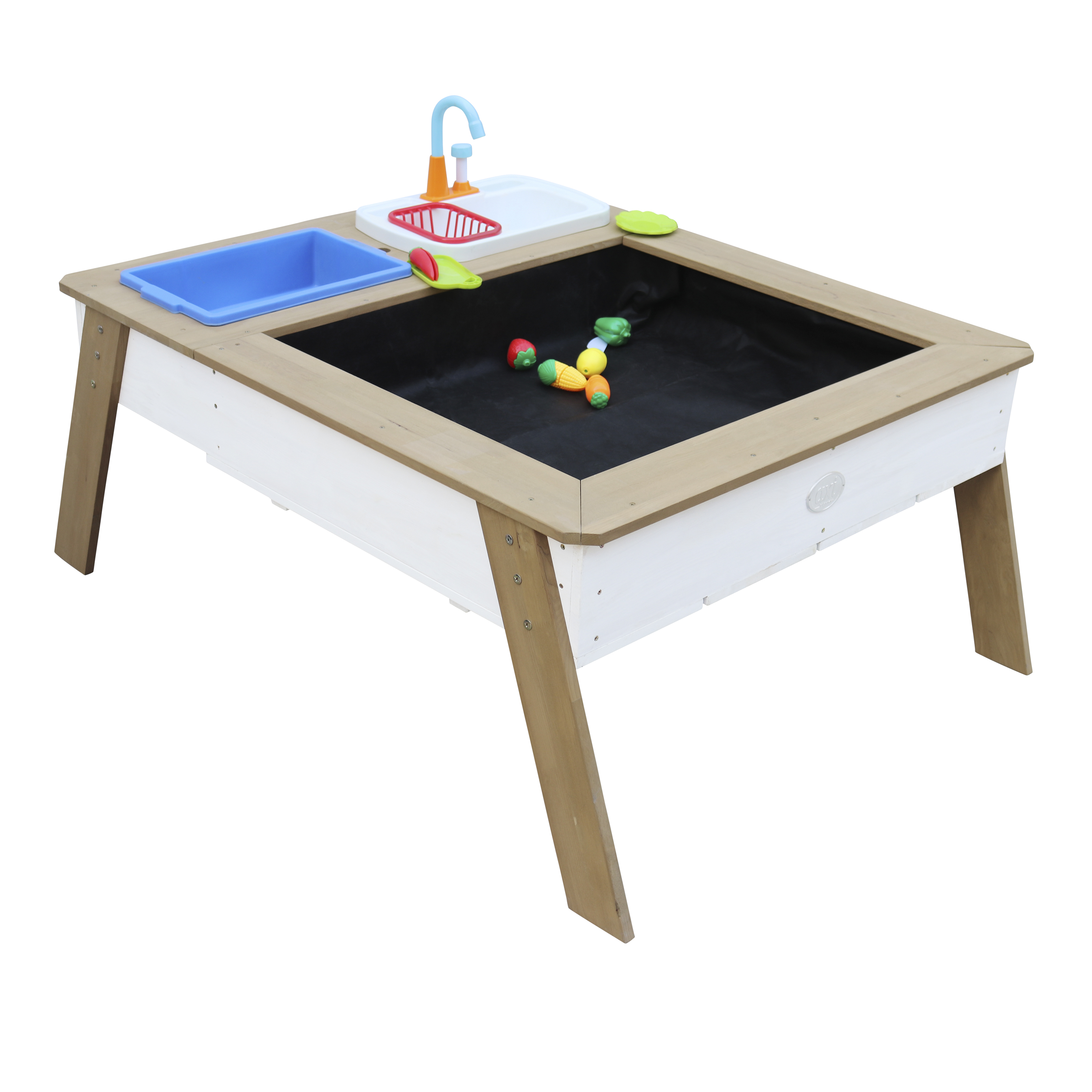 AXI Linda Sand & Water Table with Play Kitchen Sink Brown/White - Umbrella Blue/White