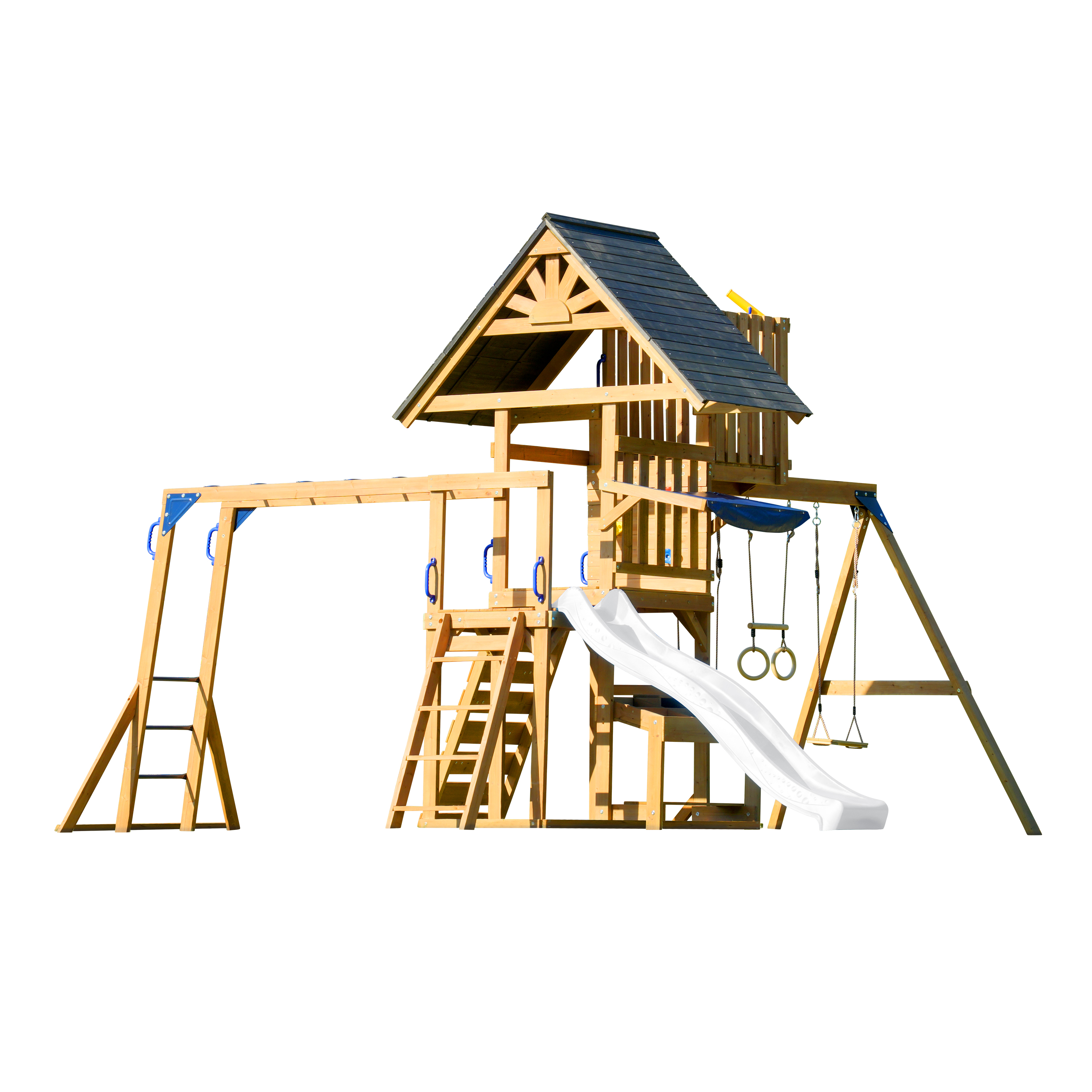 AXI Mitch Climbing Frame with Double Swing, Trapeze and Lookout Tower – White Slide