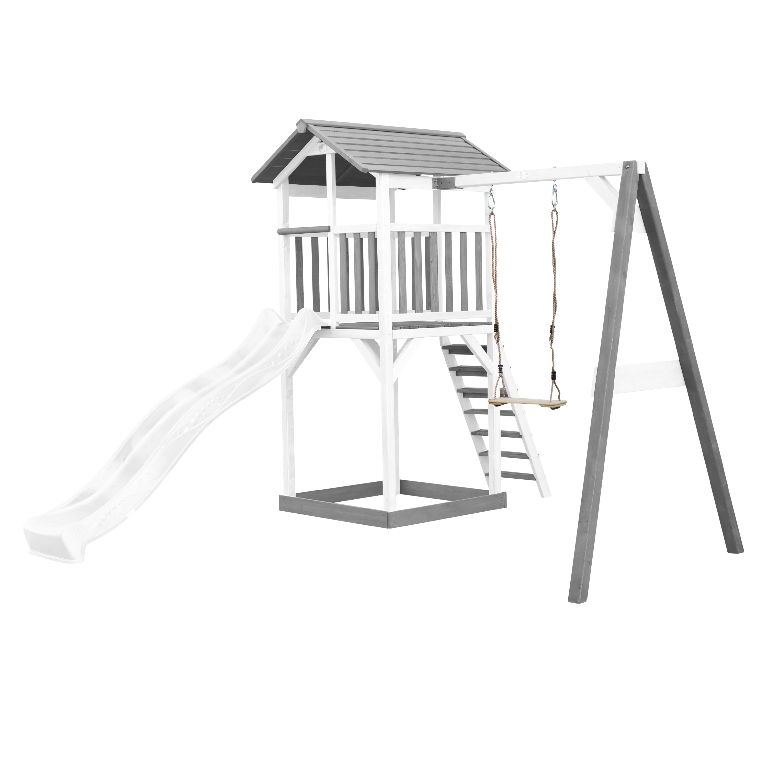 AXI Beach Tower with Single Swing Set Grey/White - White Slide