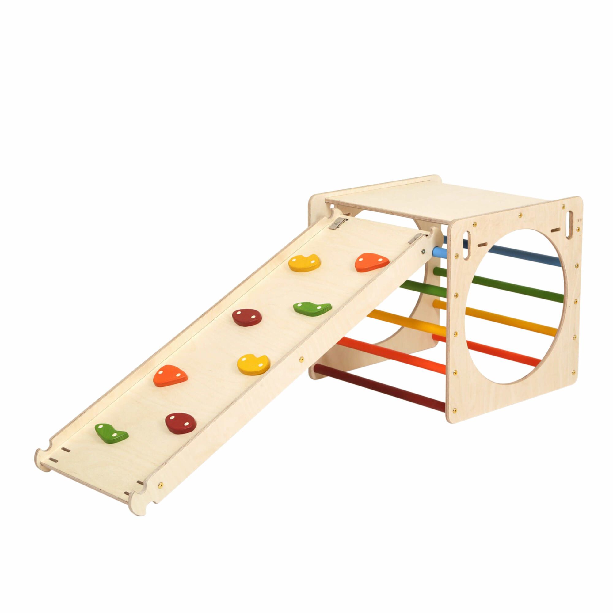 KateHaa Wooden Activity Cube with Ladder and Climbing Wall - Rainbow