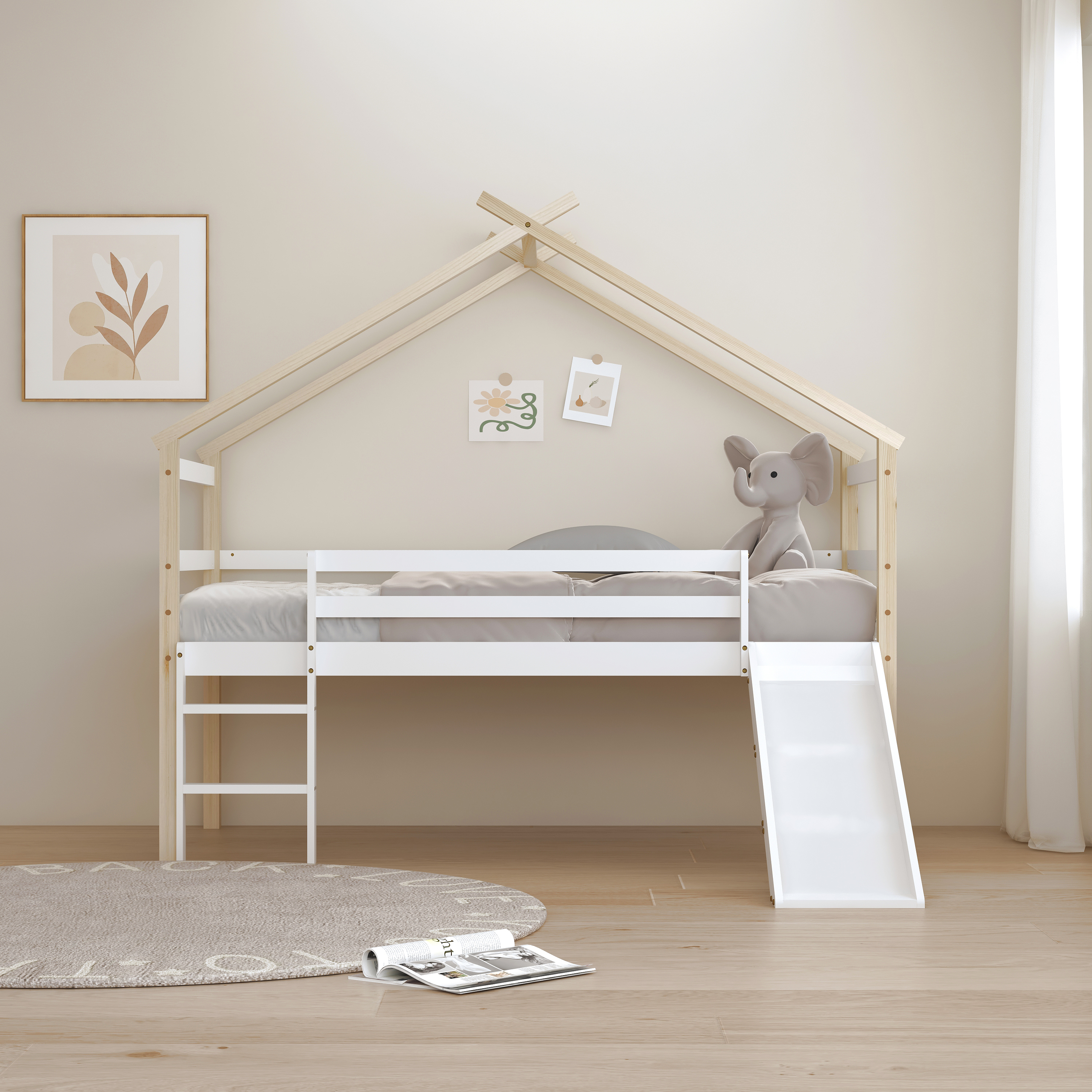 Sunny River Mid Sleeper with Slide Brown/White – With Mattress