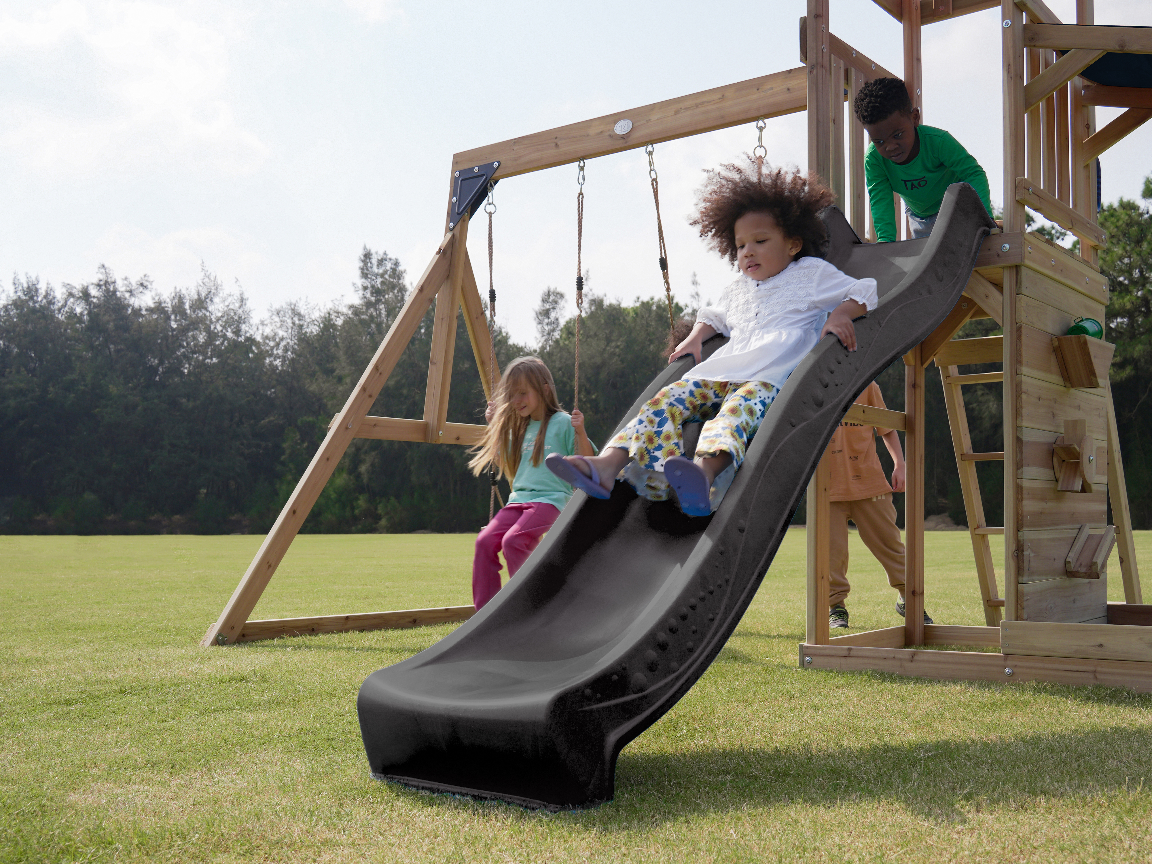 AXI Malik Climbing Frame with Double Swing Set - Grey Slide-8720365064401 AXI Malik Climbing Frame with Double Swing Set - Grey Slide