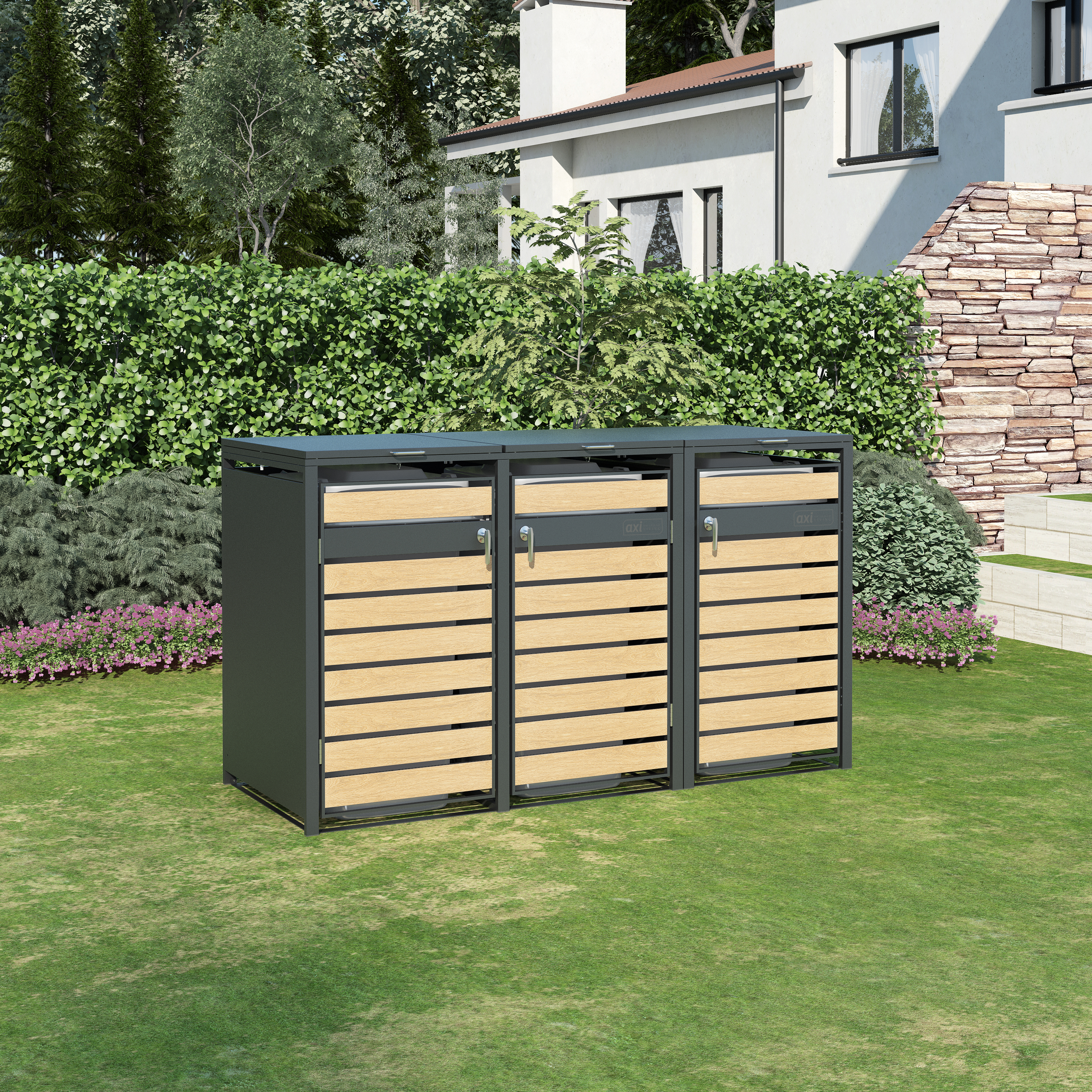 AXI Lucas Metal Garbage Bin Shed - 3 Garbage Bins