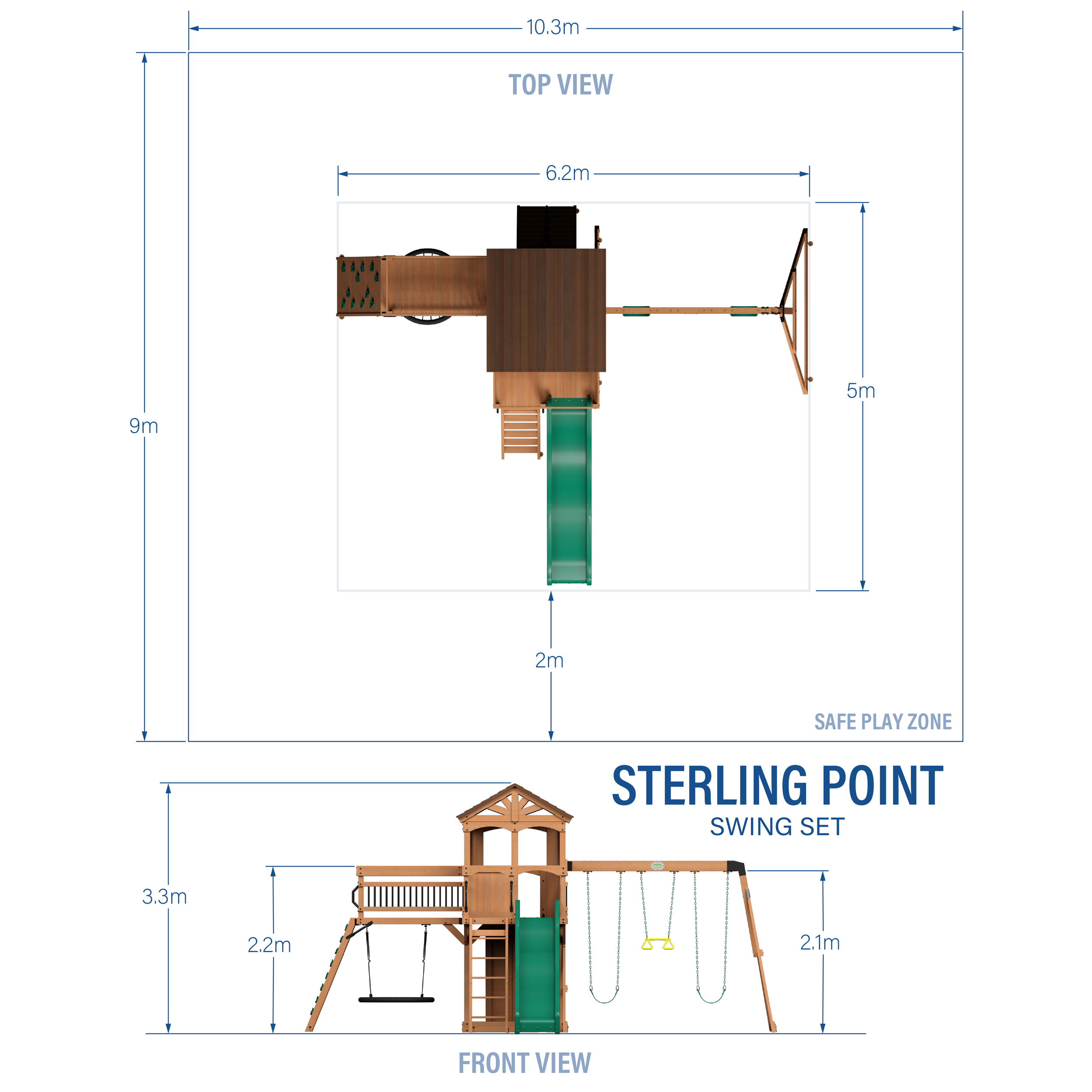 Backyard Discovery Sterling Point Play Set with 3 Swings and Slide - Climbing Wall & Rock Wall - Trapeze - Sandbox - Walkway