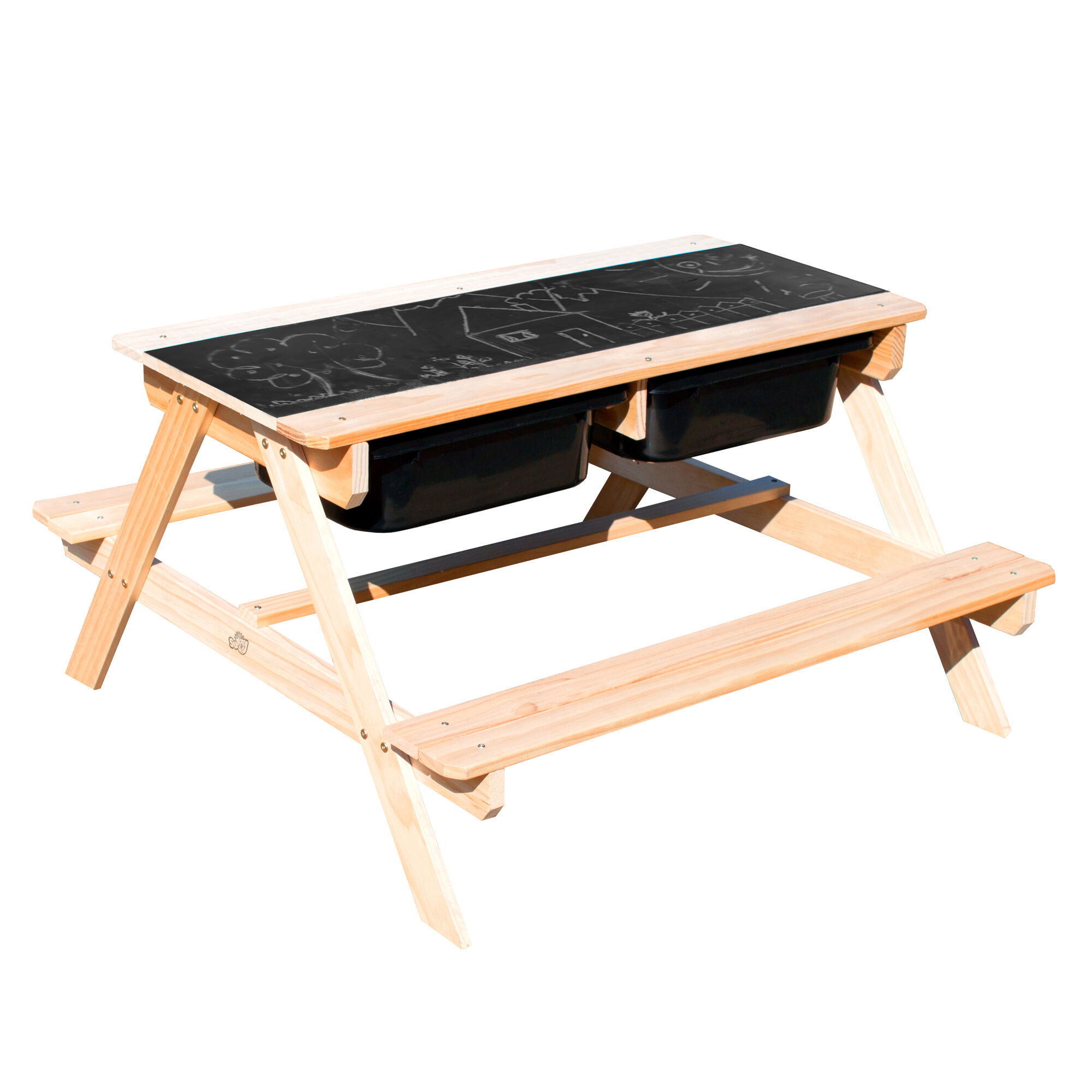 Sunny Dual Top 2.0 Sand & Water Picnic Table with Black Bins