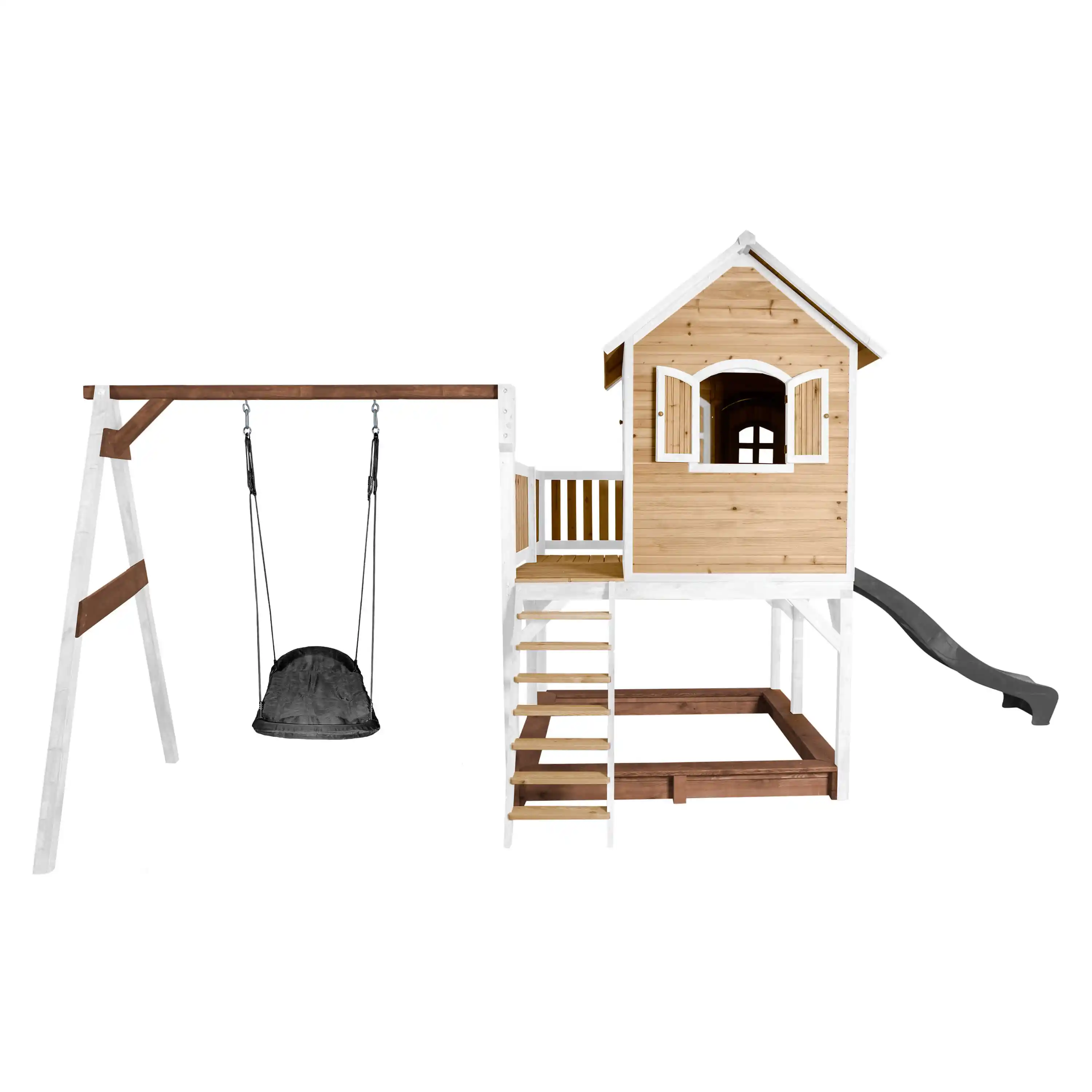 AXI Liam Playhouse with Roxy Nest Swing Set Brown/White - Grey Slide