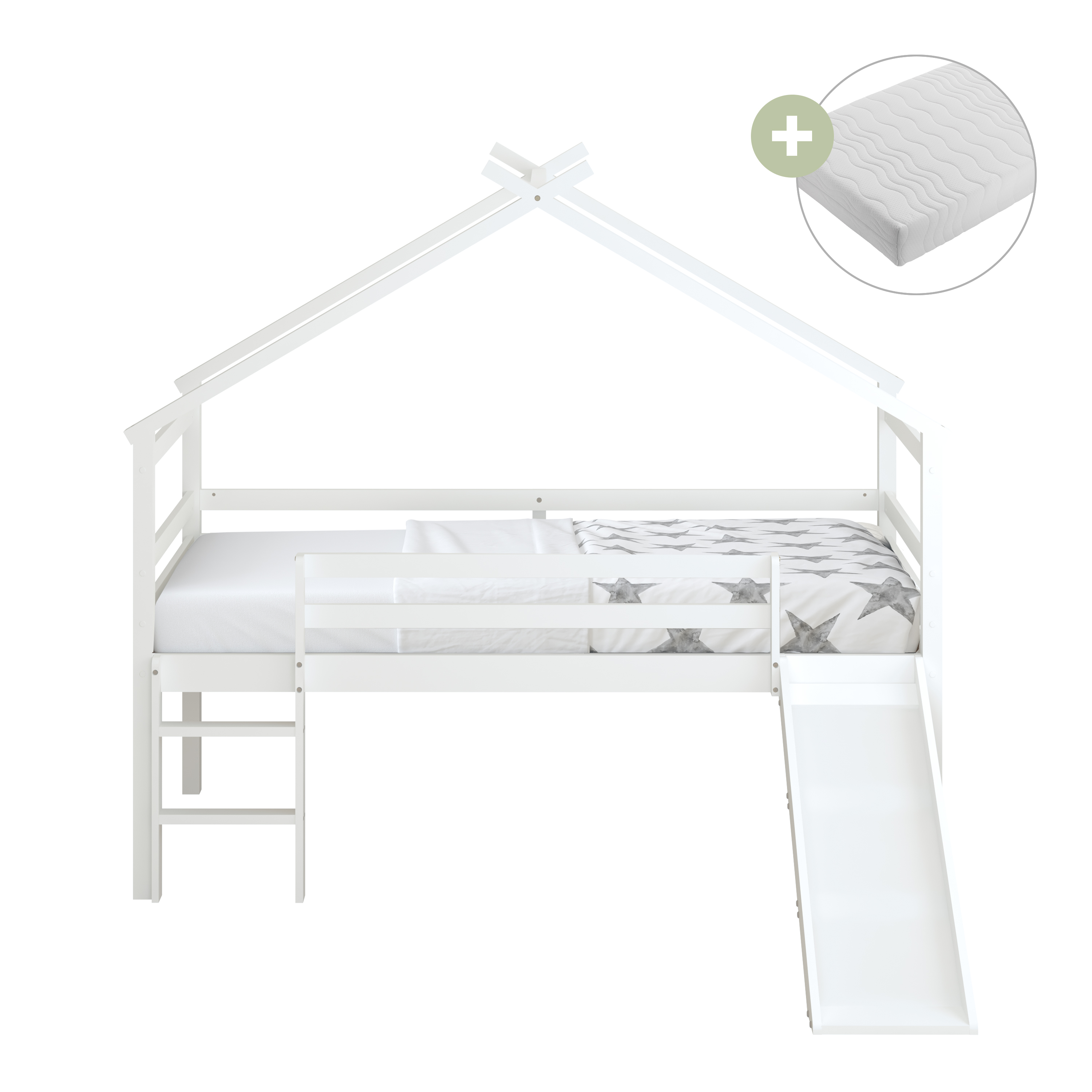 Sunny River Mid Sleeper with Slide White – With Mattress