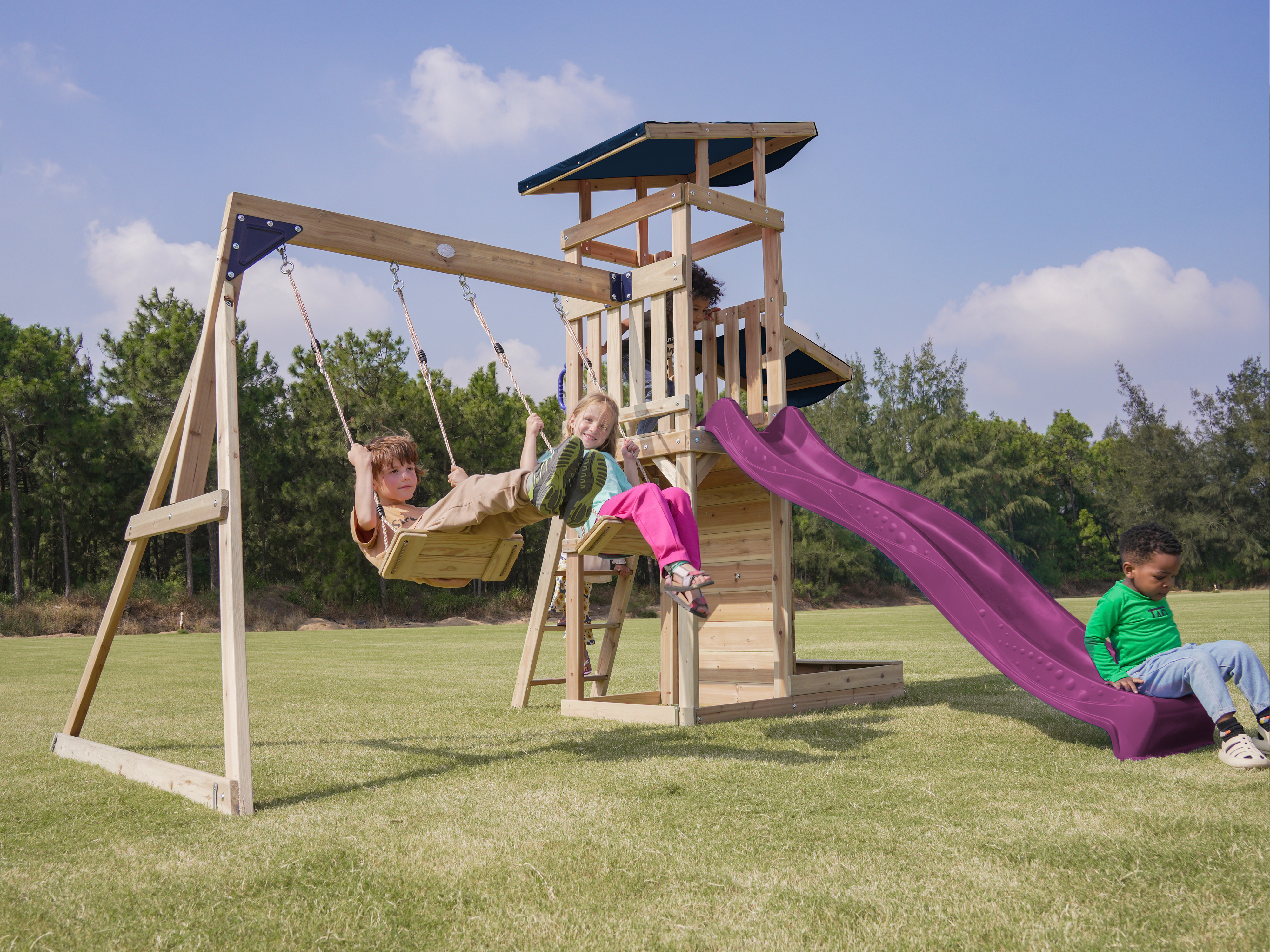 AXI Malik Climbing Frame with Double Swing Set - Purple Slide