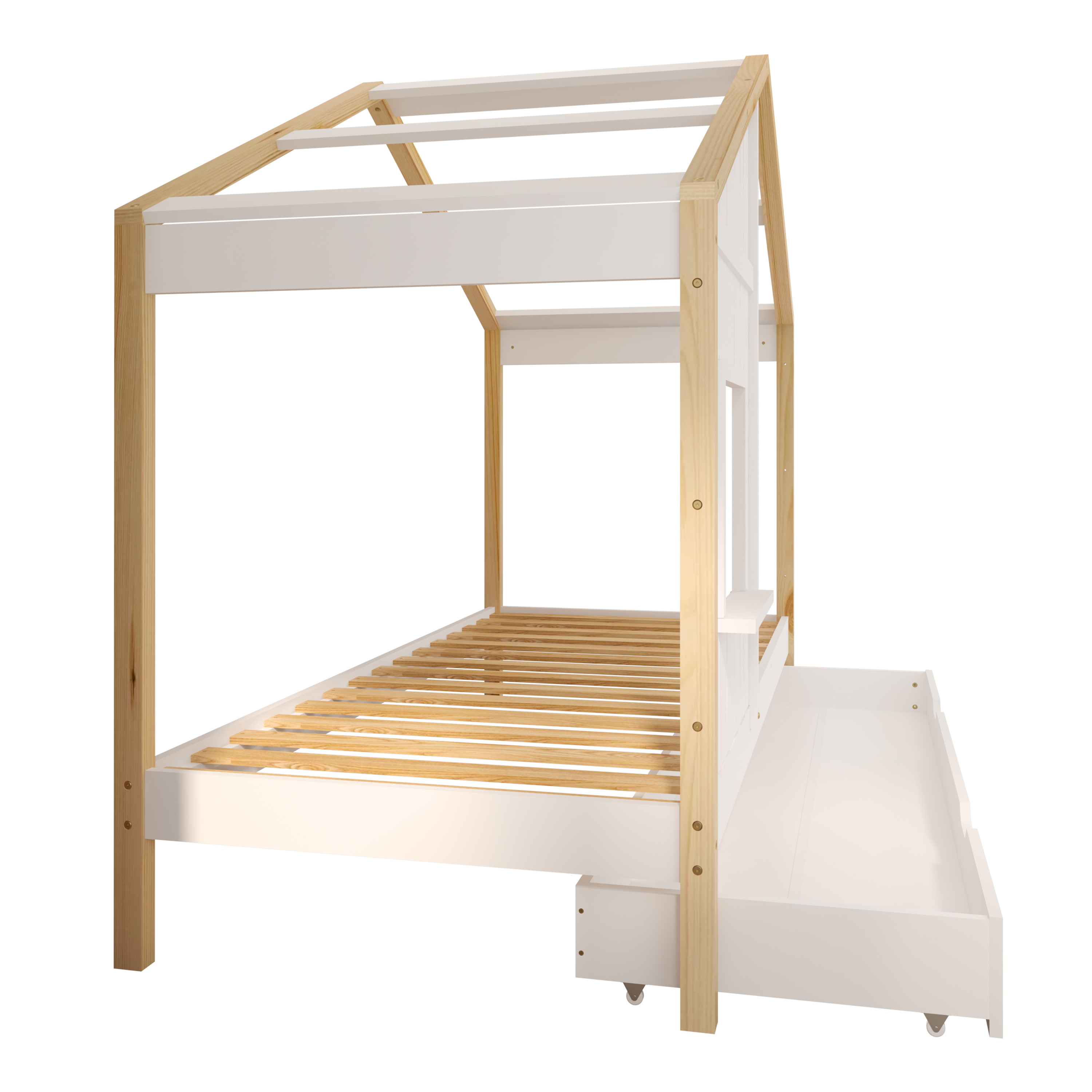 Sunny Beau House Bed with Storage Drawer Brown/White – With Mattress