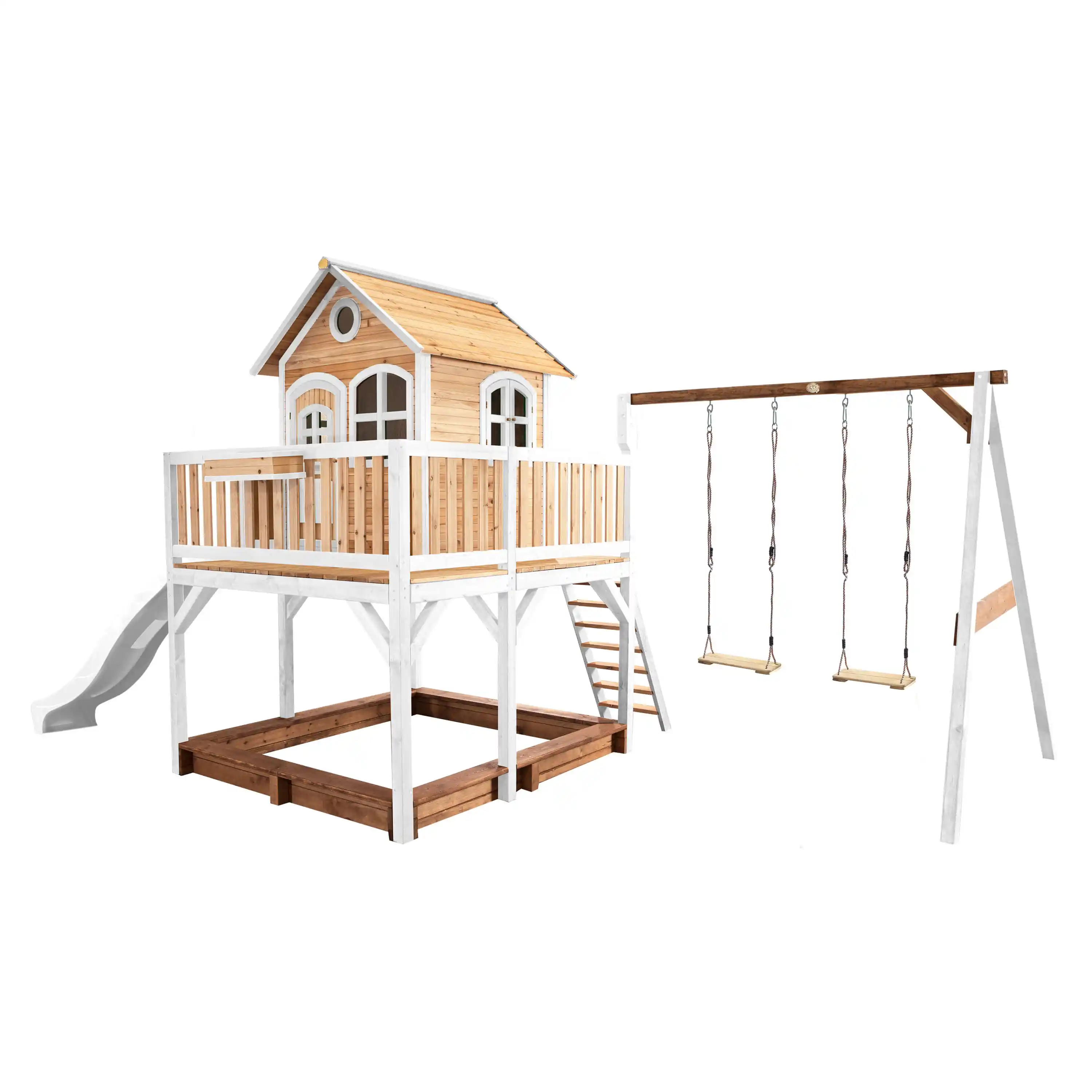 AXI Liam Playhouse with Double Swing Set Brown/White - White Slide