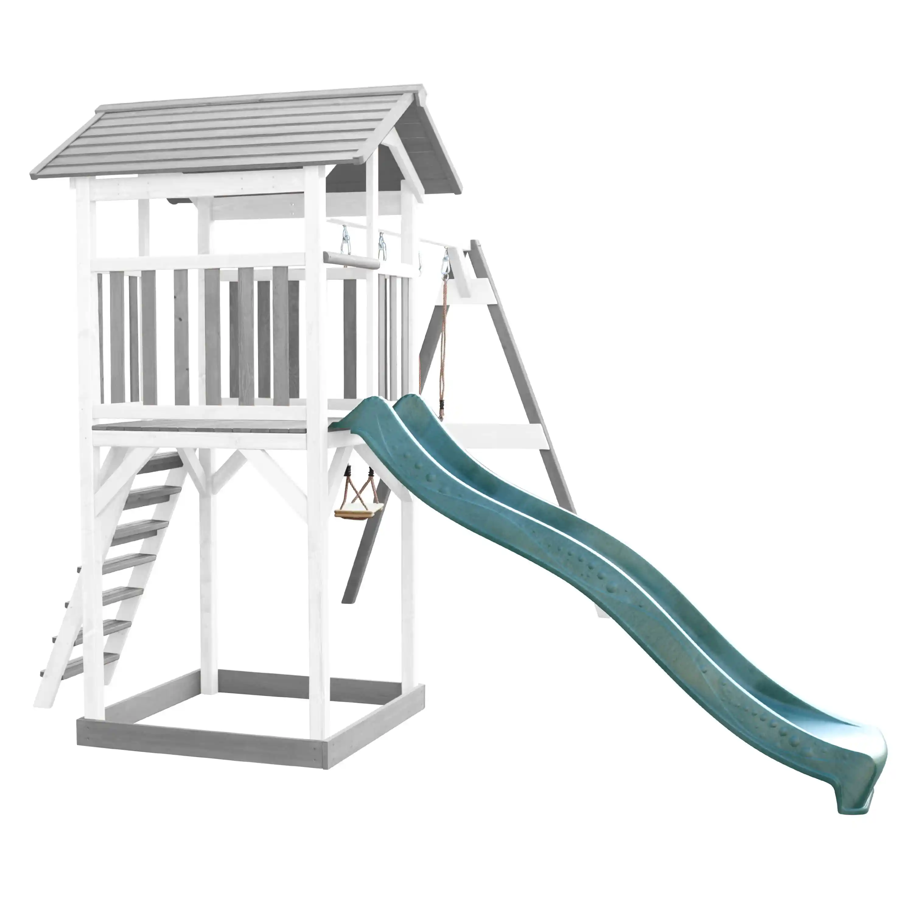 AXI Beach Tower with Double Swing Set Grey/White - Green Slide