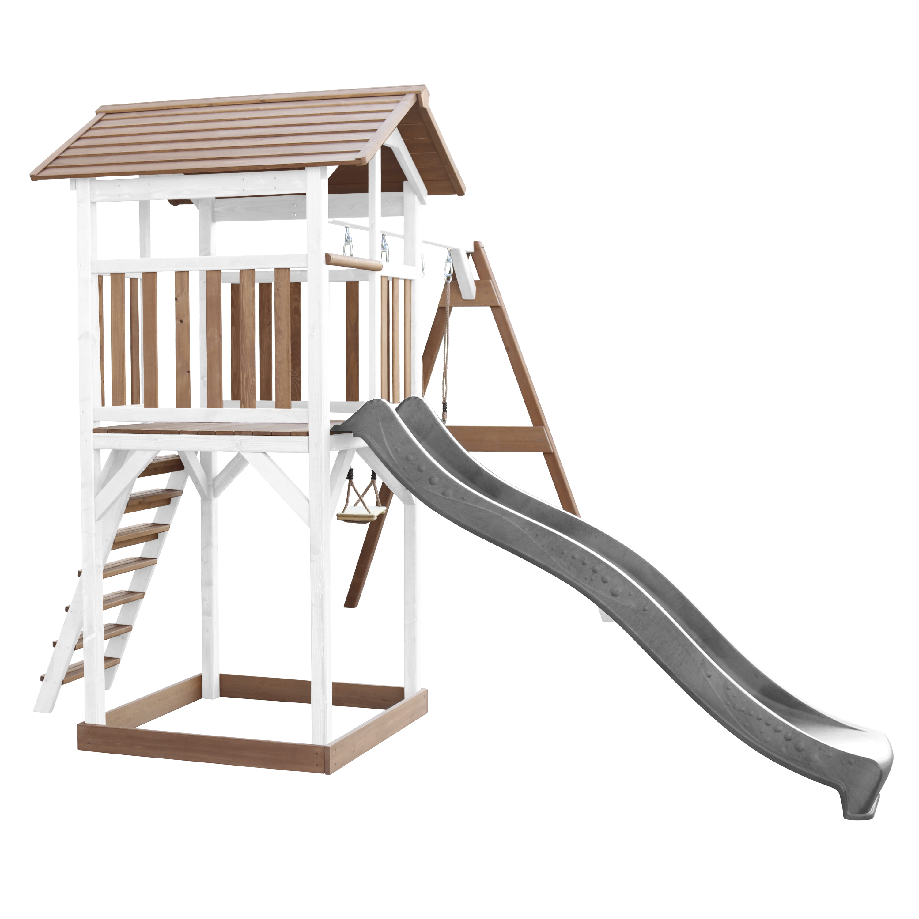 AXI Beach Tower with Double Swing Set Brown/White - Grey Slide-8717973939306 AXI Beach Tower with Double Swing Set Brown/White - Grey Slide