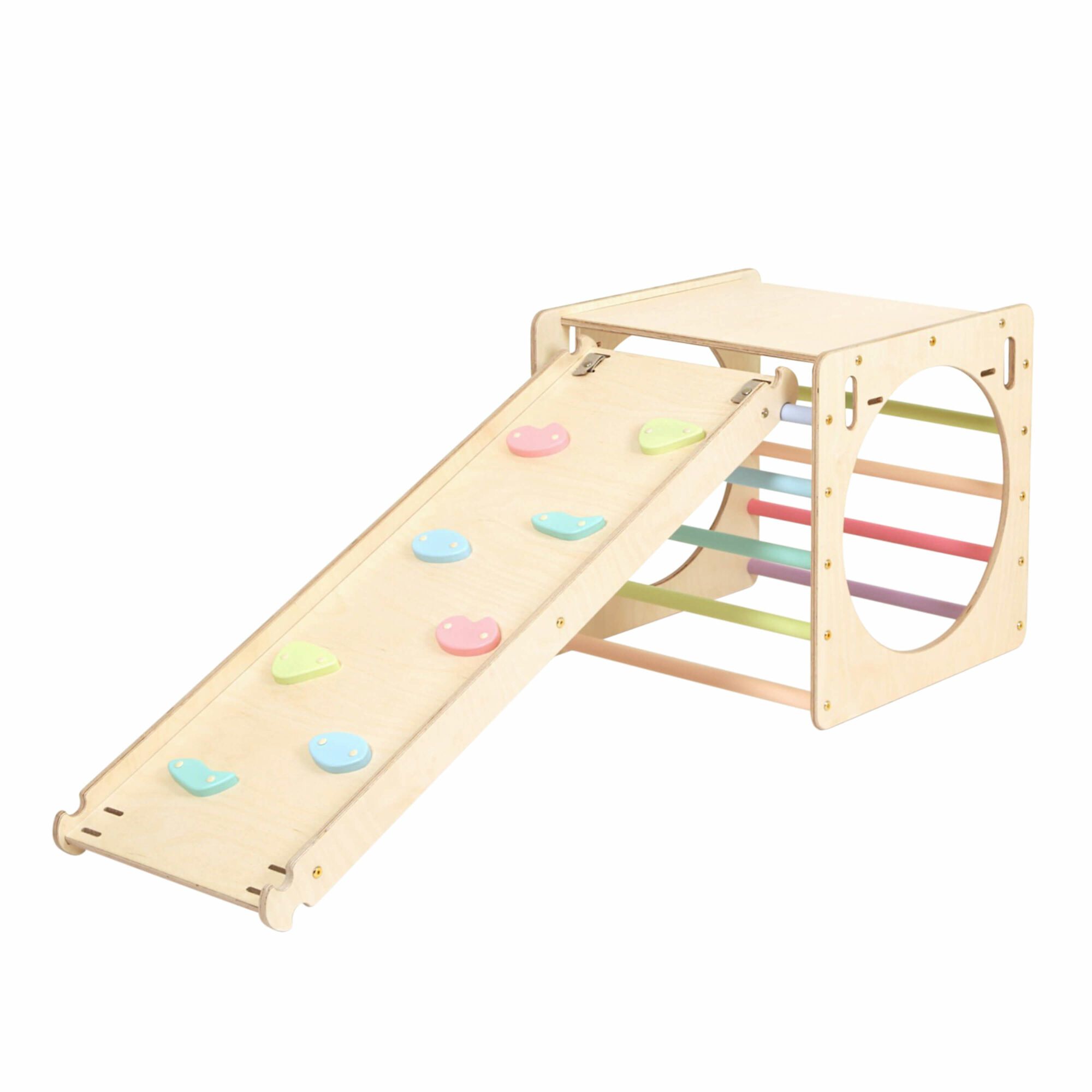 KateHaa Wooden Activity Cube with Ladder and Climbing Wall - Pastel