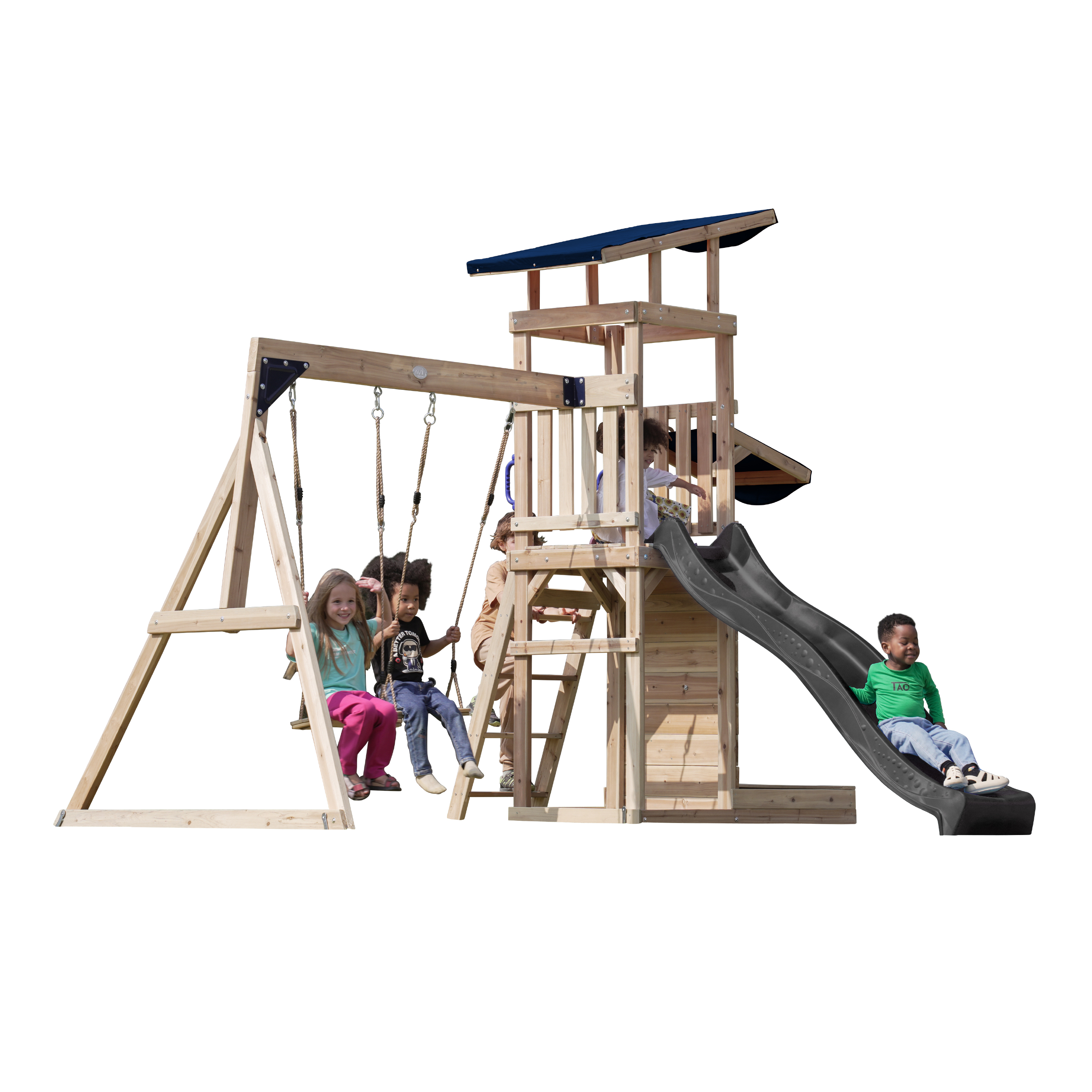 AXI Malik Climbing Frame with Double Swing Set - Grey Slide-8720365064401 AXI Malik Climbing Frame with Double Swing Set - Grey Slide