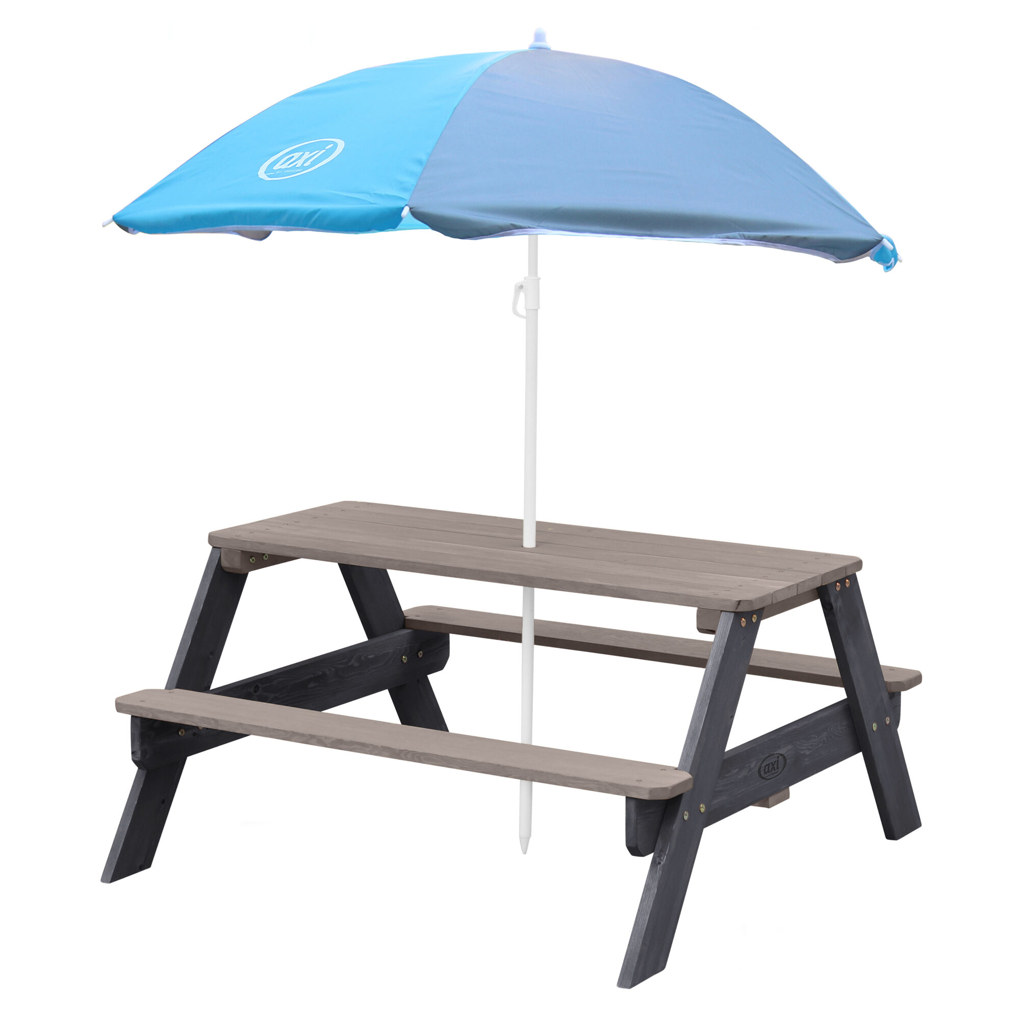 productfoto AXI Nick Picknicktafel Antraciet/grijs - Parasol Blauw/grijs