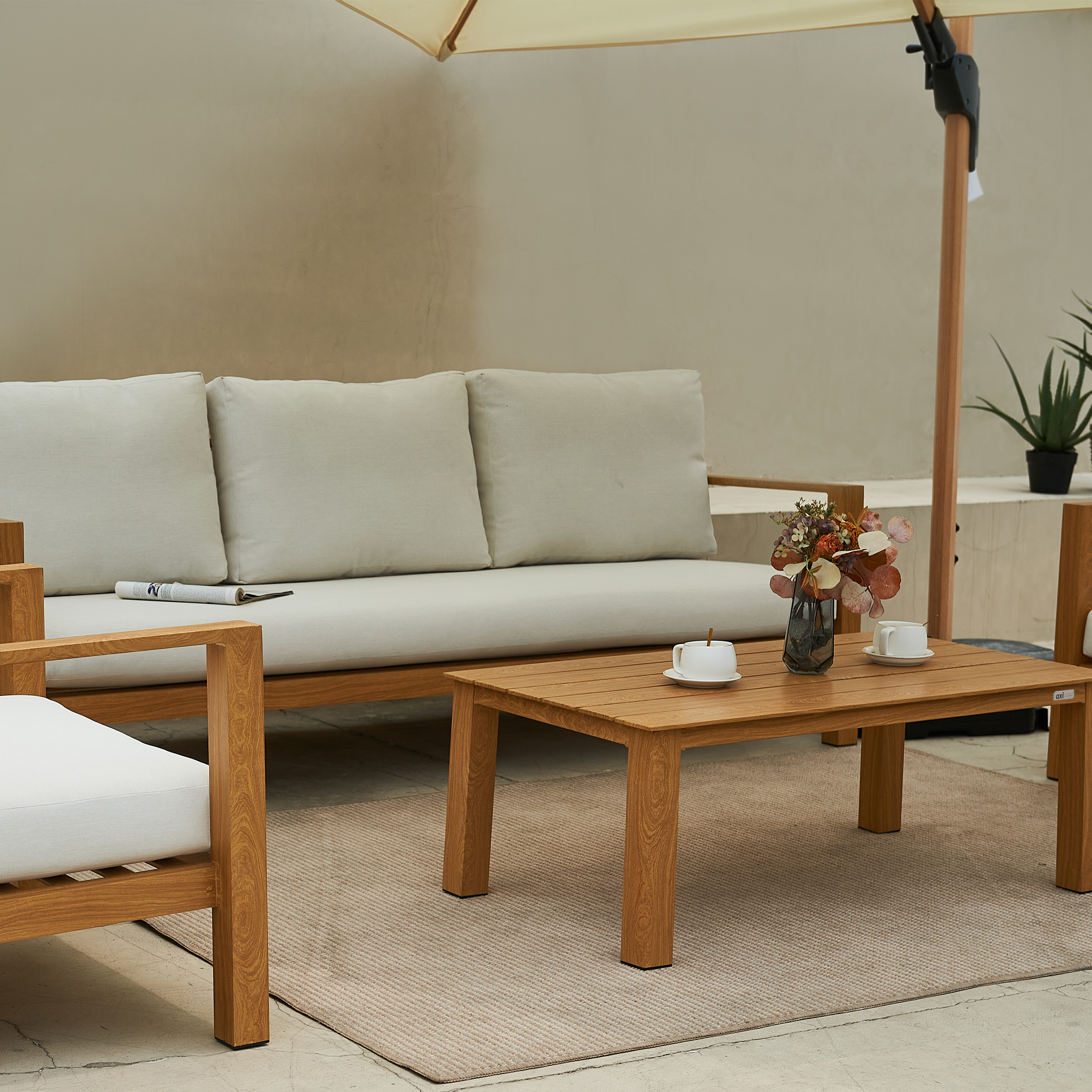 AXI Orla 4-piece Lounge Set with bench, table and 2 chairs - Wood-look/Beige