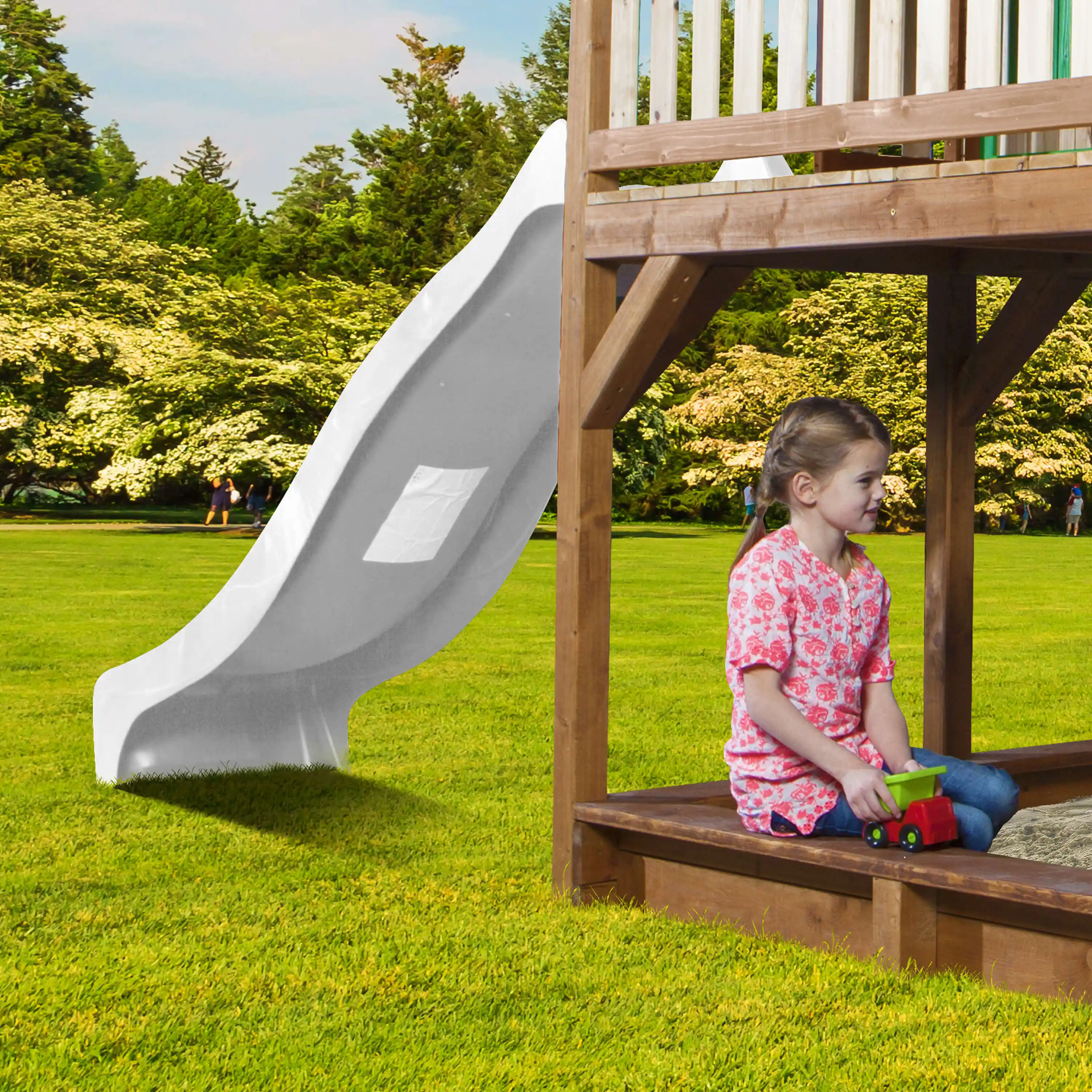 AXI Liam Playhouse with Double Swing Set Brown/Green - White Slide