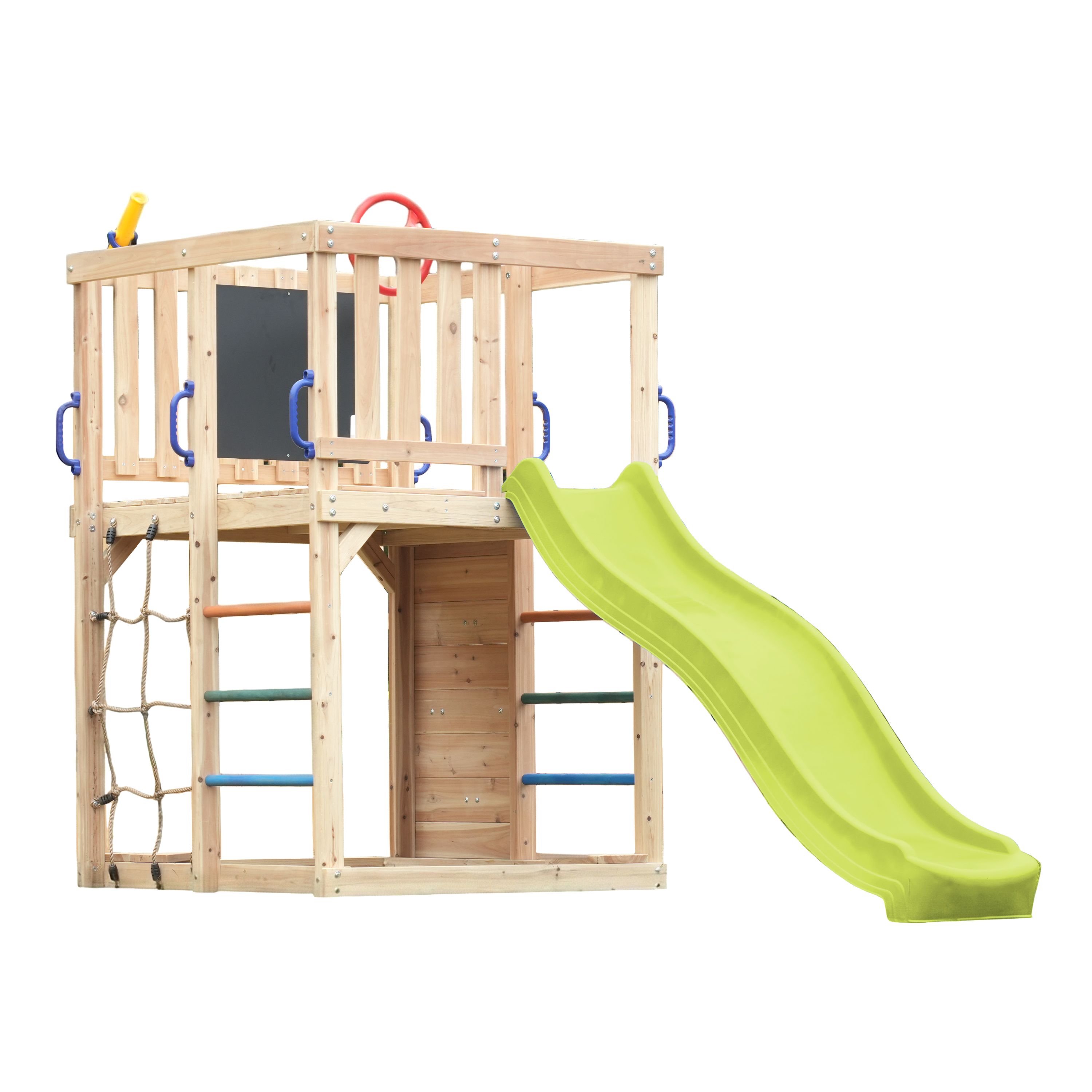 AXI Sam Climbing Frame with Climbing Wall, Climbing Net and Monkey Bars – Lime Green Slide